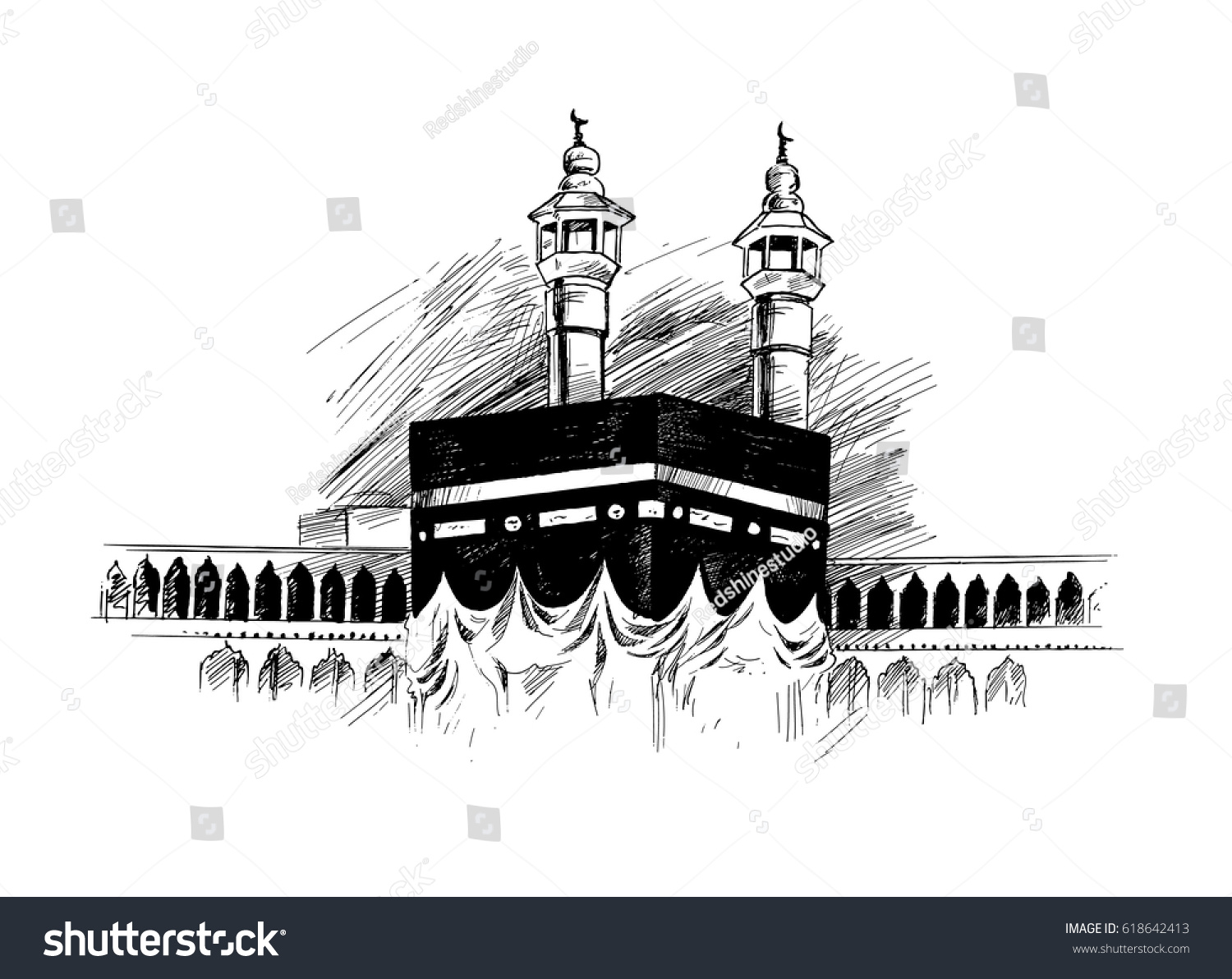 Holy Kaaba Mecca Saudi Arabia Hand Stock Vector 618642413 