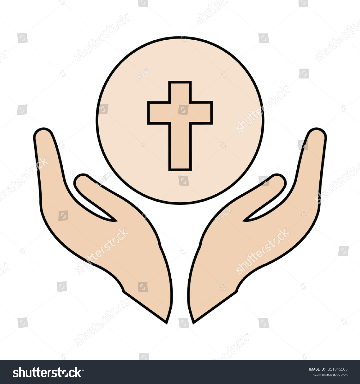 hands holding cross and communion wafer clip art preview
