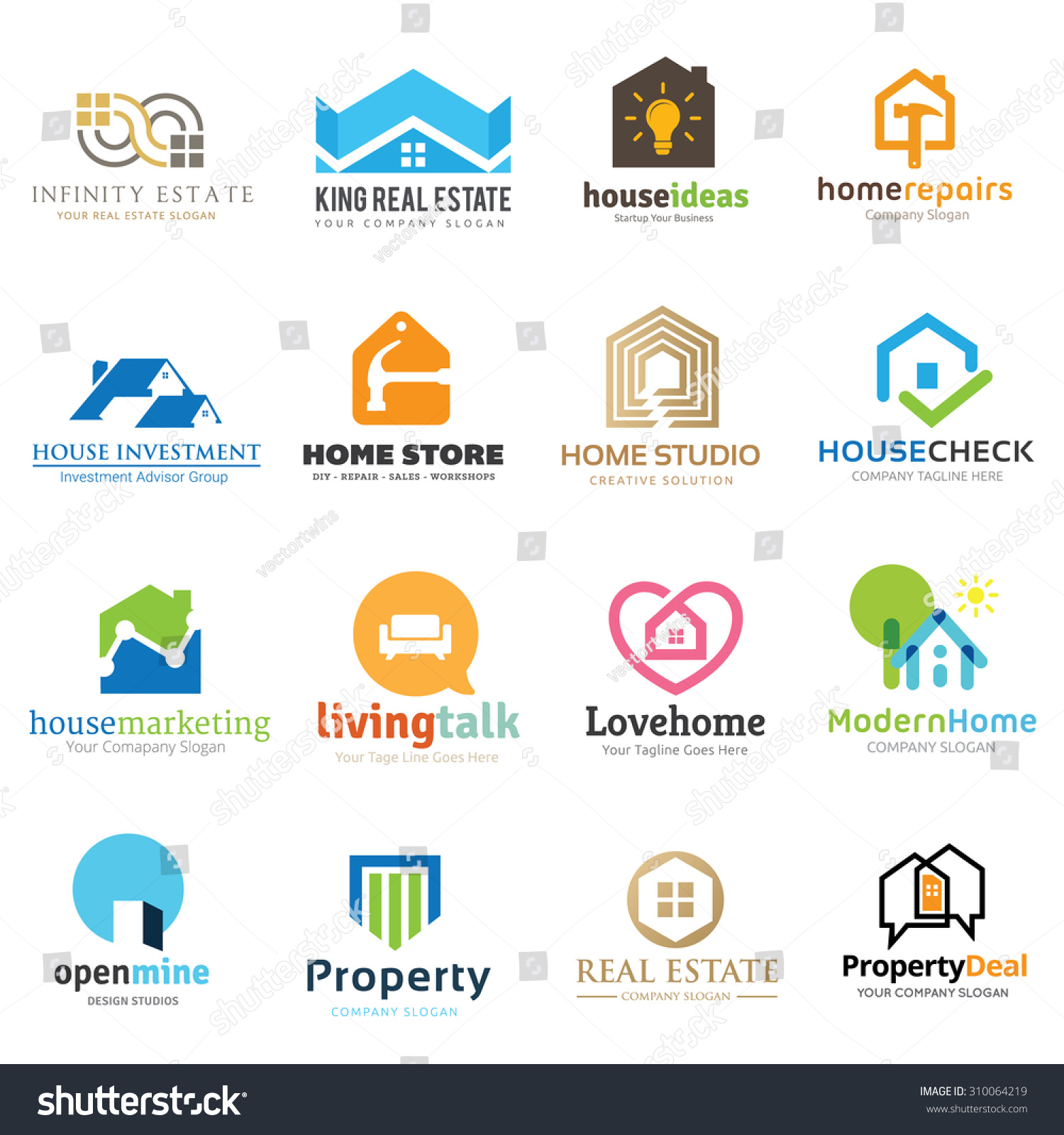 Home Real Estate Logo Collection House Stock Vector 310064219 ...