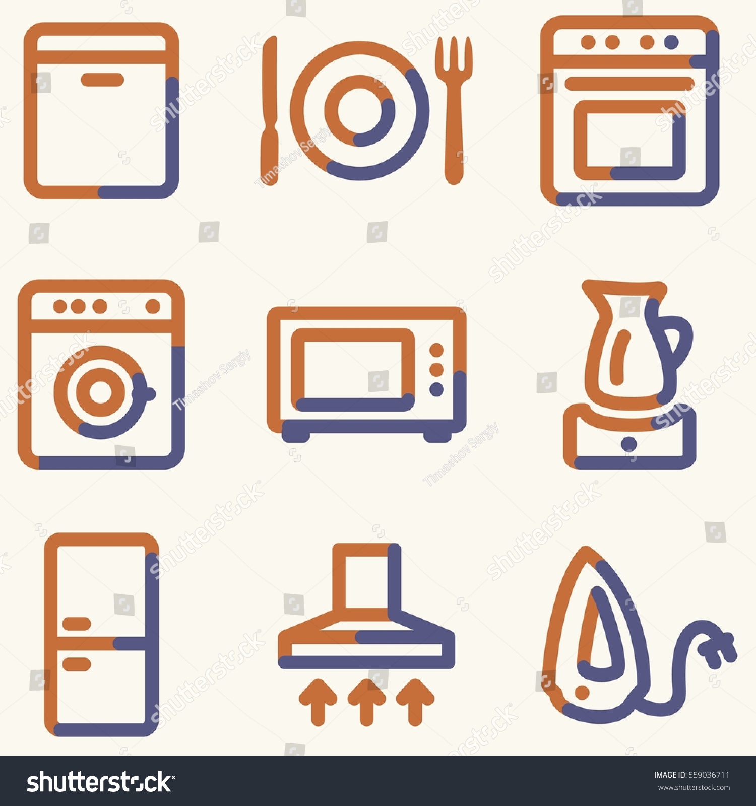 Home Appliances Icons Light Blue Contour Stock Vector (Royalty Free ...