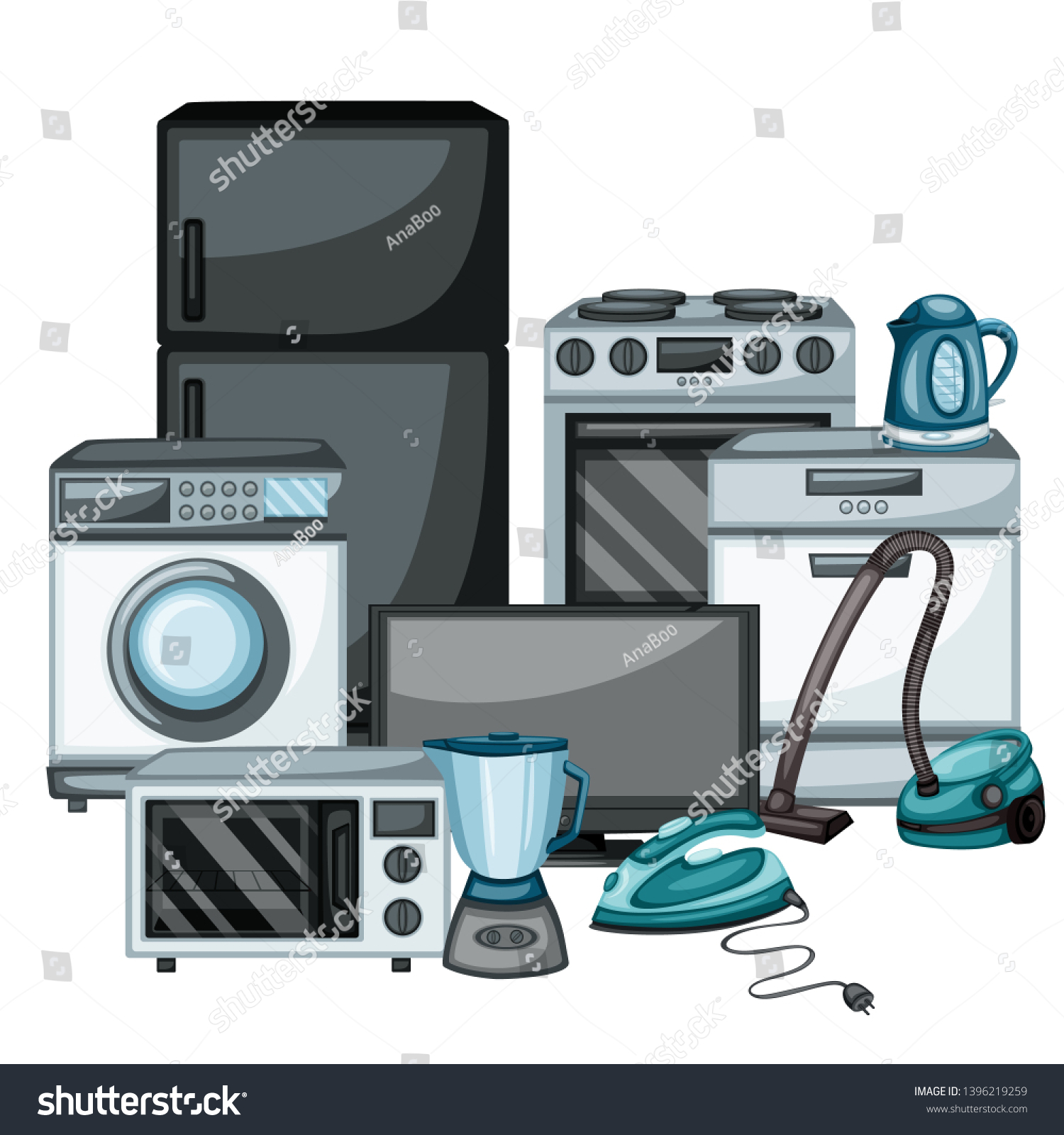 Home Appliances Vector Drawings Set Cartoon Vector De Stock Libre De Regal As