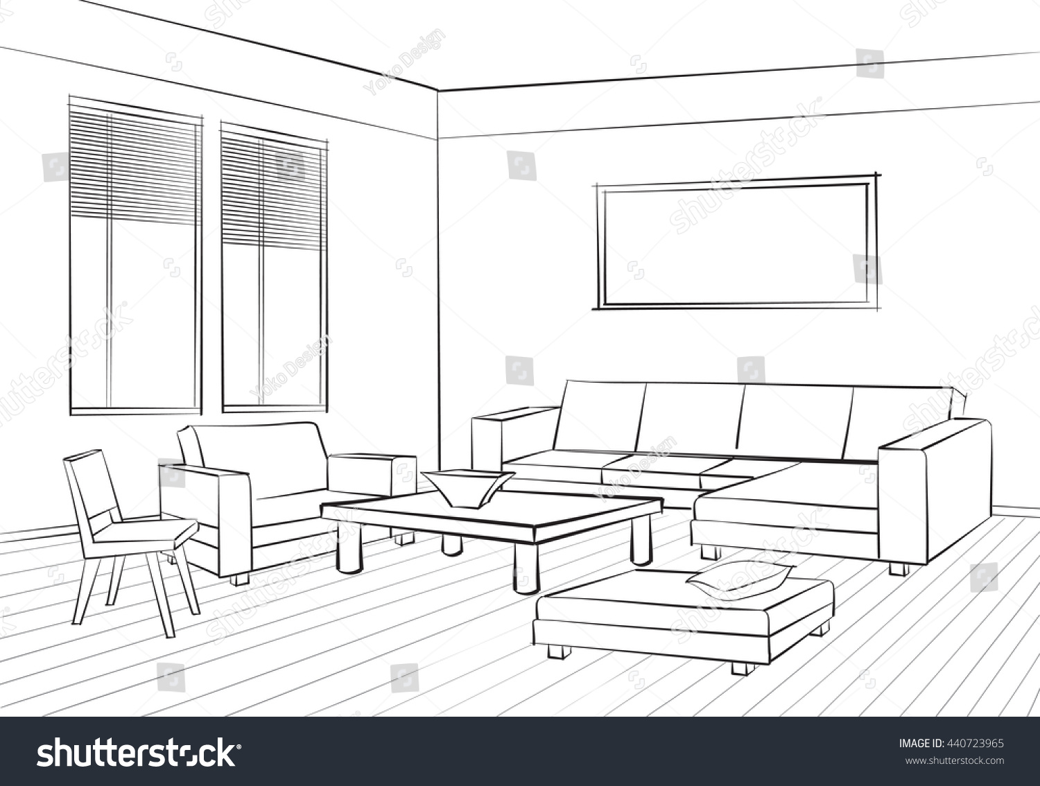 Home Interior Furniture Sofa Armchair Table Stock Vector 