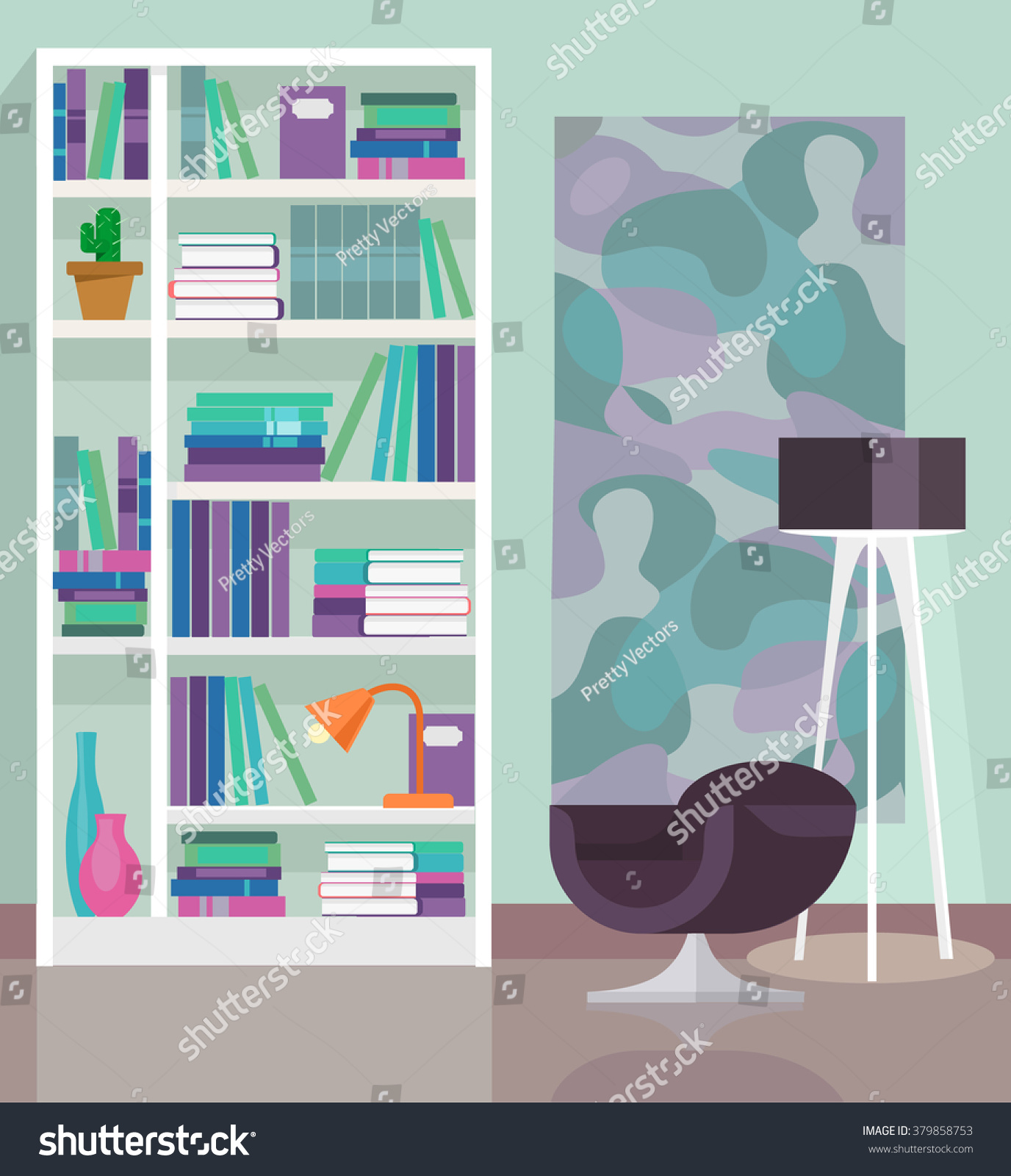 Home Library Vector Flat Illustration Stock Vector (Royalty Free ...