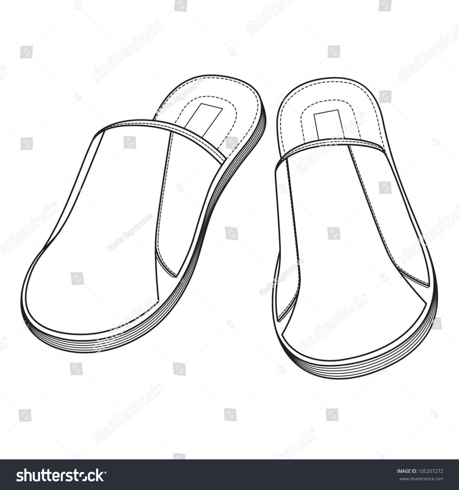 Home Slippers. Freehand Drawing. Icon Black And White Vector ...