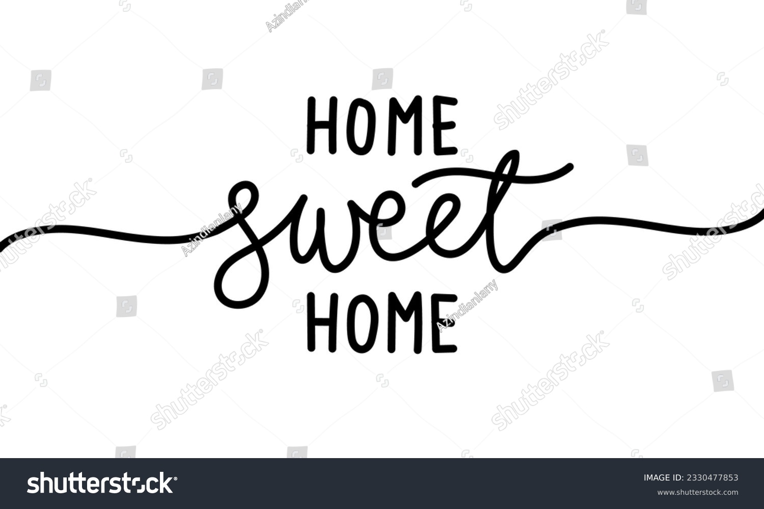SVG of Home Sweet Home - Typography poster. Handmade lettering print. Vector vintage cursive text with my own handwritten. svg