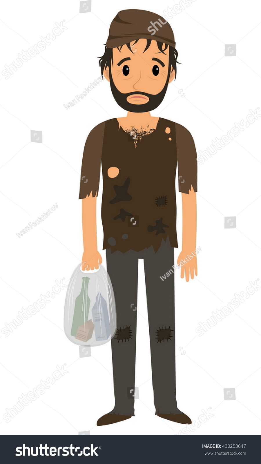 Homeless Man Dirty Old Clothes Whith Stock Vector Royalty Free