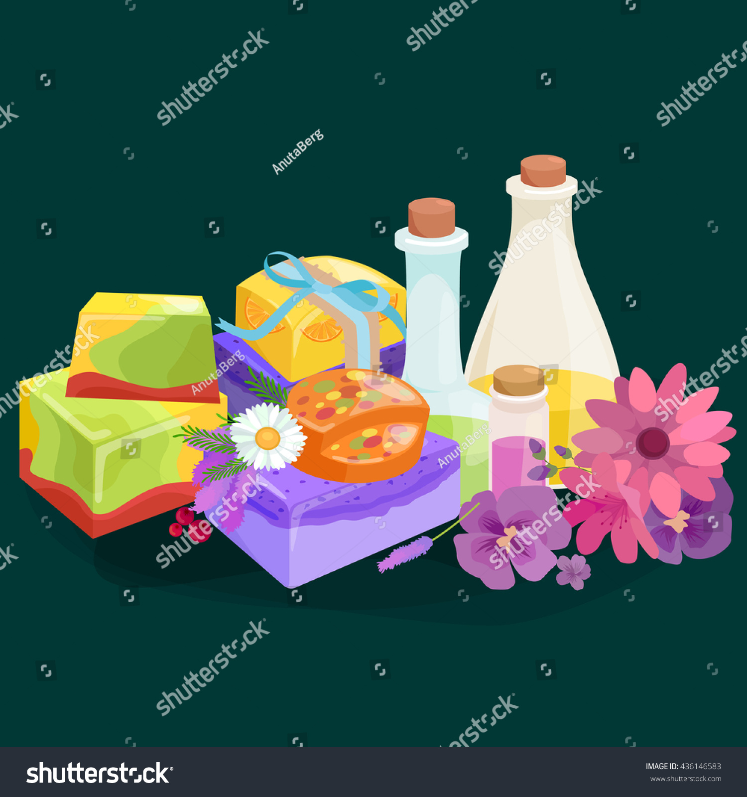 Homemade Bars Soaps Flowers Essential Oil Stock Vector 436146583