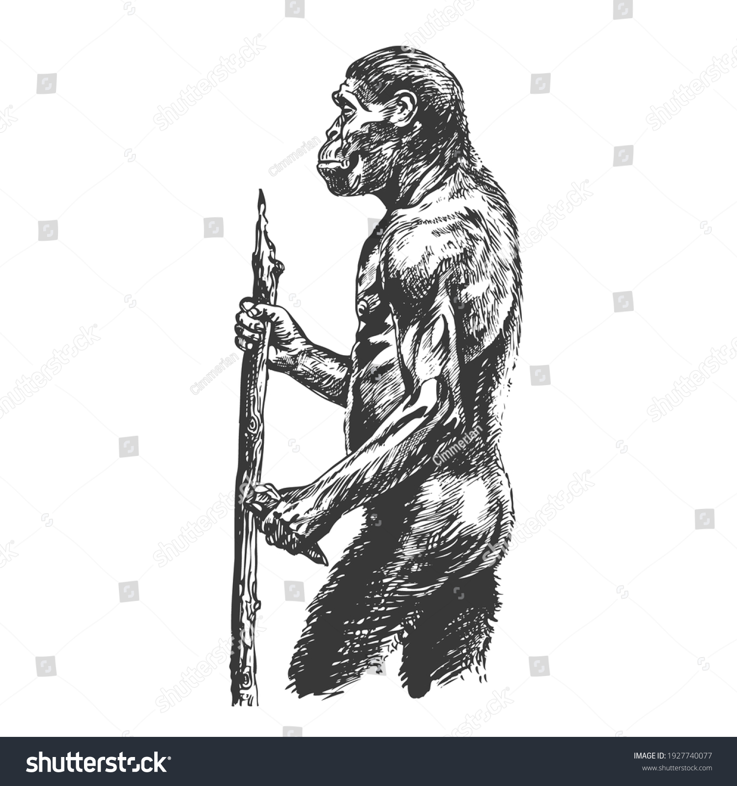 SVG of Homo erectus. View from the side. Hand drawing sketch svg