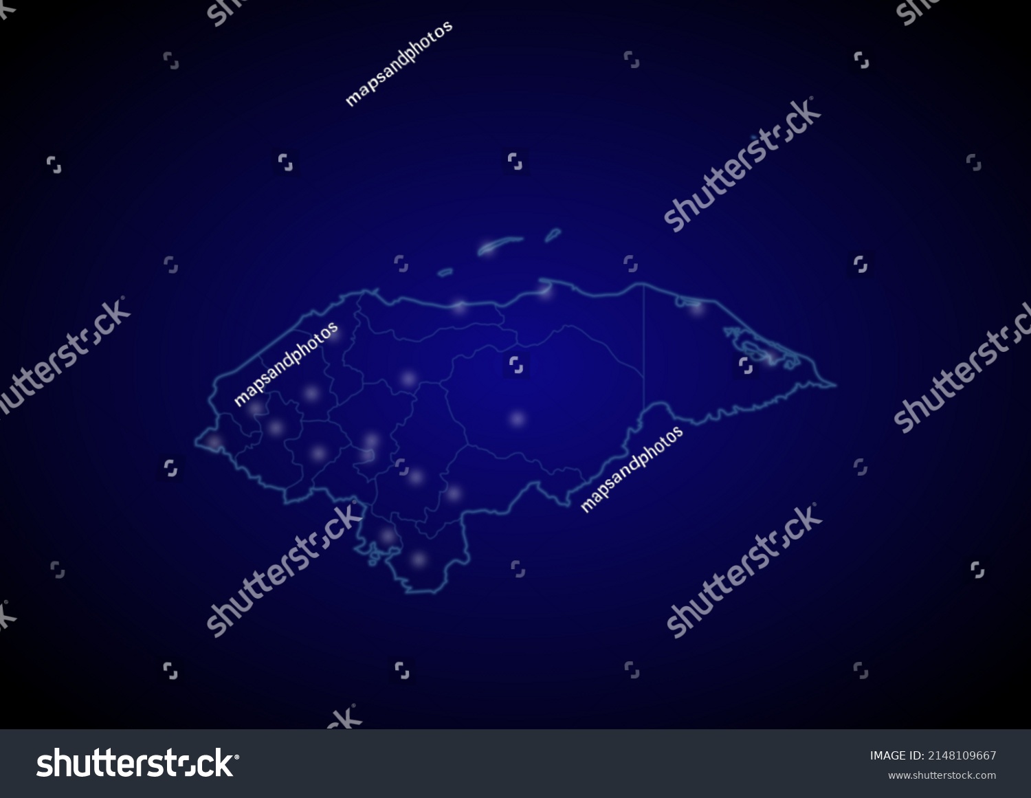 Honduras Concept Vector Map Glowing Cities Stock Vector Royalty Free   Stock Vector Honduras Concept Vector Map With Glowing Cities Map Of Honduras Suitable For Technology Innovation 2148109667 