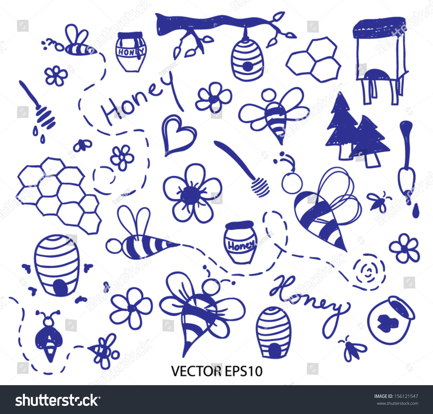 Honey Bee Doodle Vector Set Stock Vector Shutterstock 0 | Hot Sex Picture