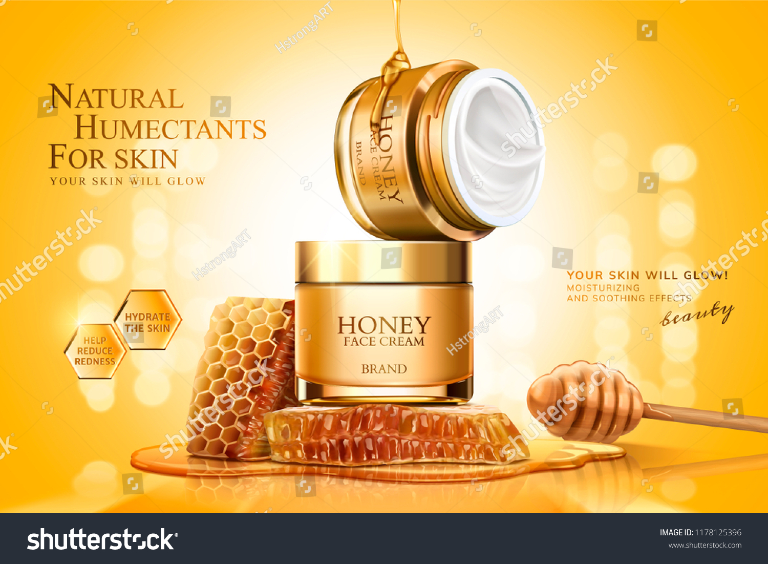 Download Honey Cream Jar Ads Honeycombs Dipper Stock Vector Royalty Free 1178125396 PSD Mockup Templates