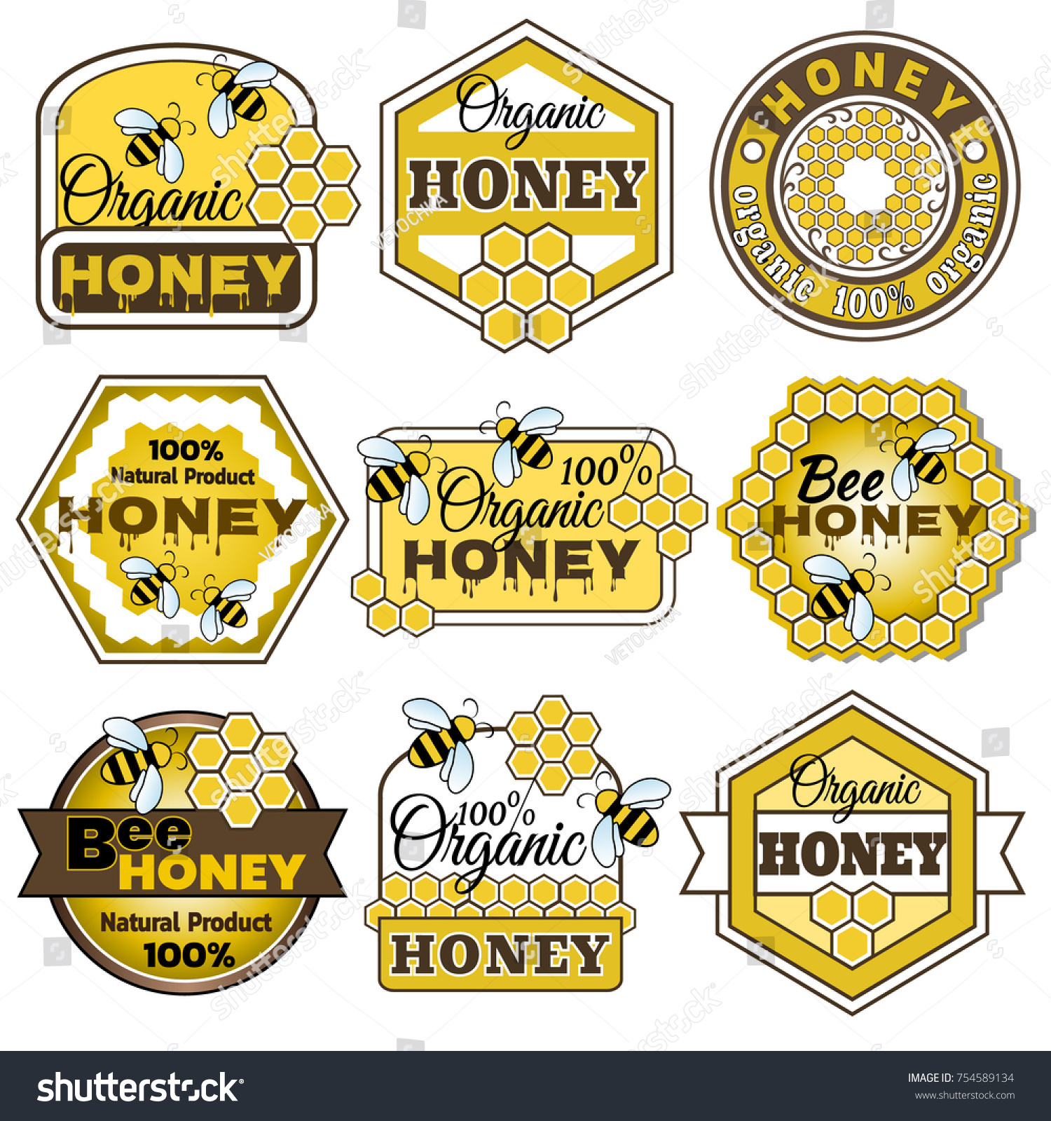 Honey Label Set Stickers On Theme Stock Vector (Royalty Free) 754589134 ...