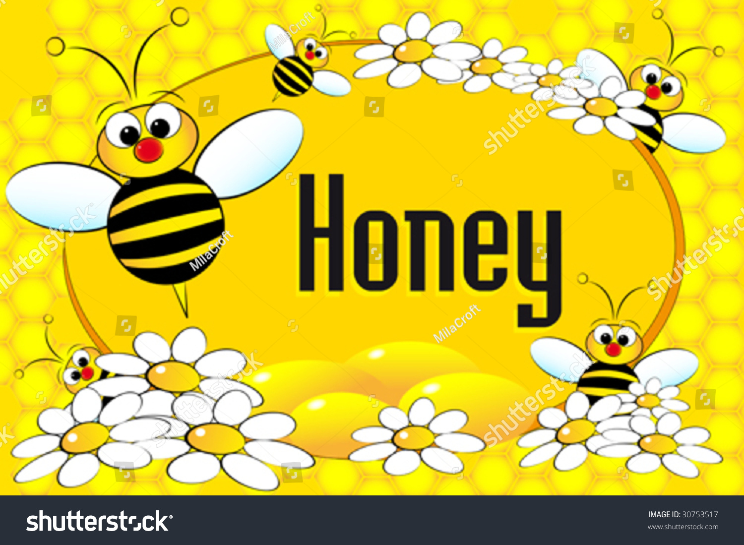 Honey Label Bees Flowers Honeycomb Brochure Stock Vector (royalty Free 