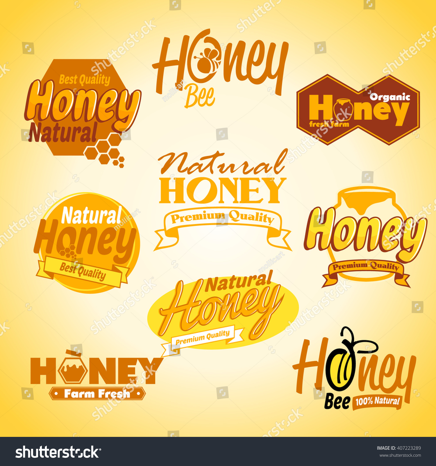 Honey Labels Stock Vector Illustration 407223289 : Shutterstock