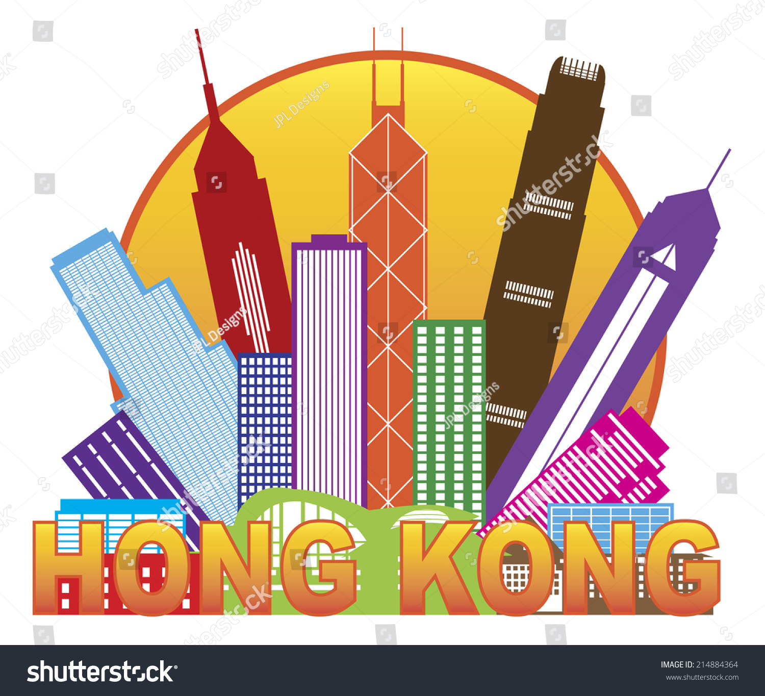 Hong Kong City Skyline Circle Color Stock Vector Royalty Free