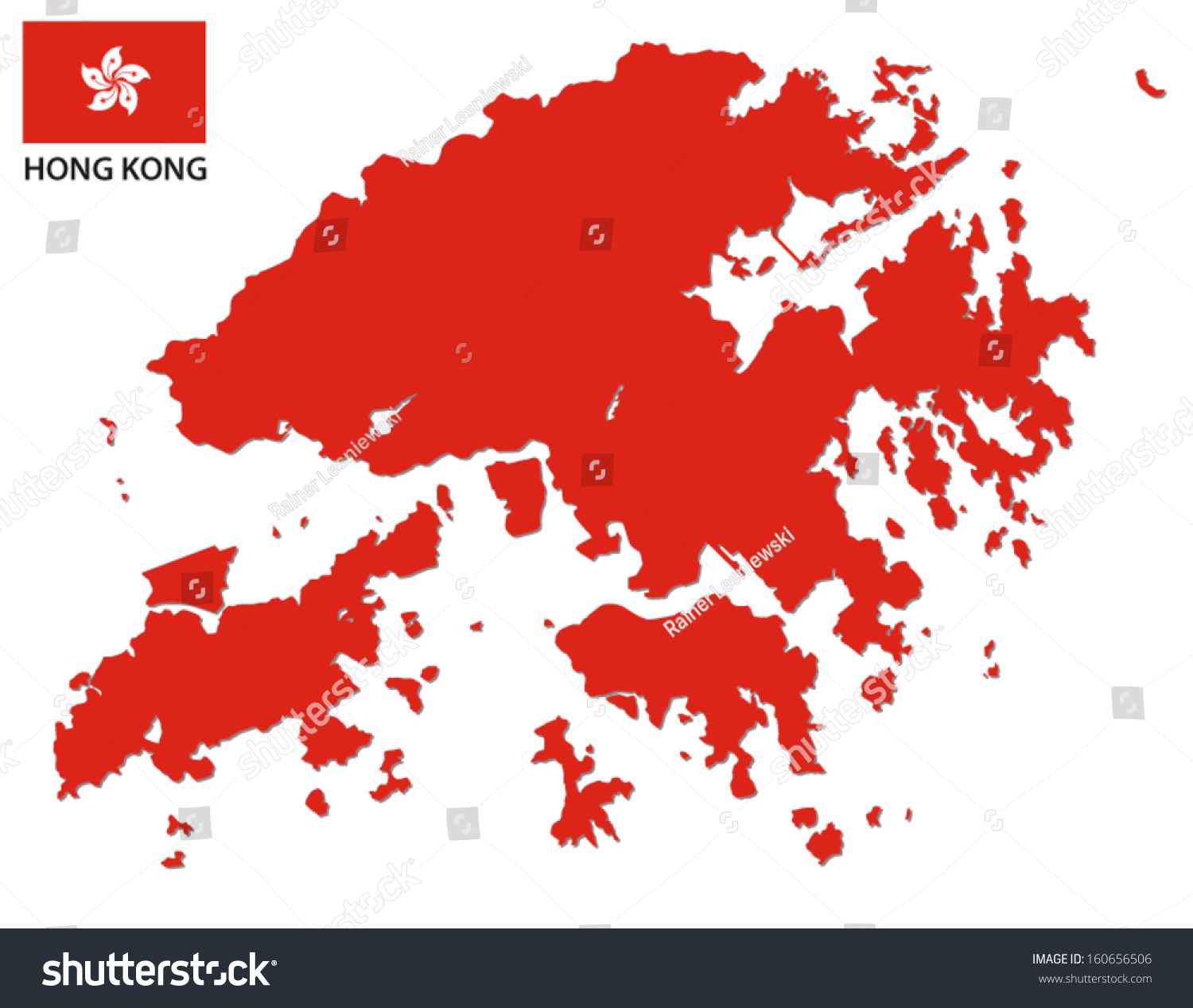 Hong Kong Map And Flag Stock Vector Illustration 160656506 : Shutterstock