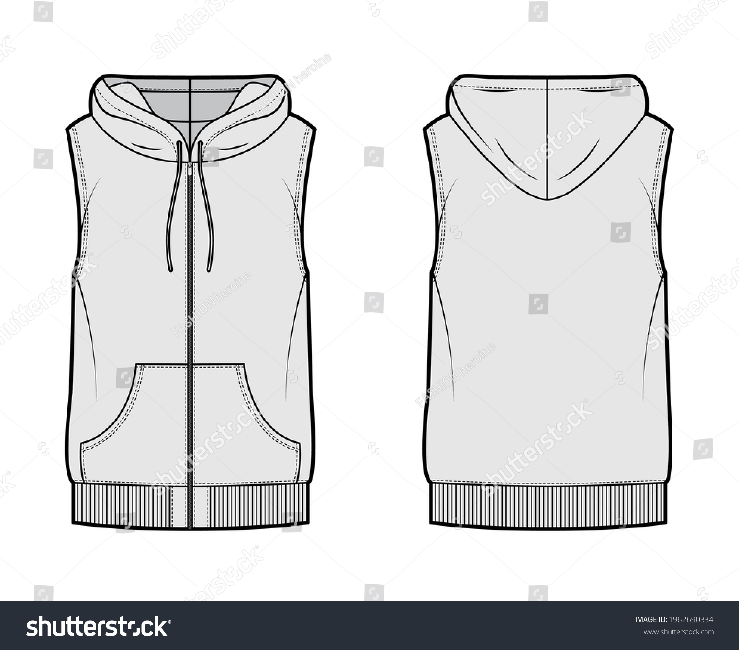 Hooded Vest Waistcoat Technical Fashion Illustration Stock Vector ...