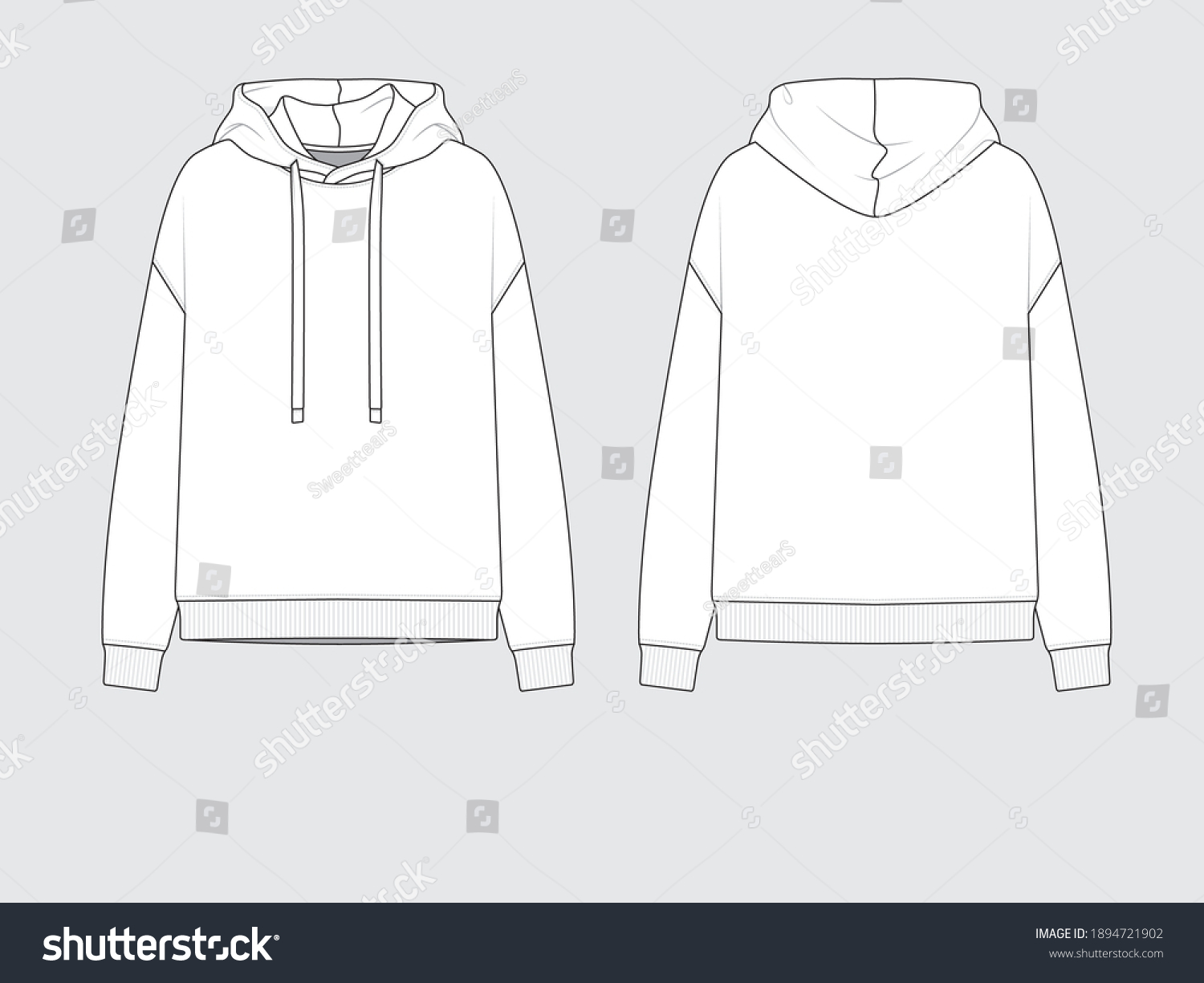 Hoodie Hooded Sweater Front Back Drawing Stock Vector (Royalty Free ...