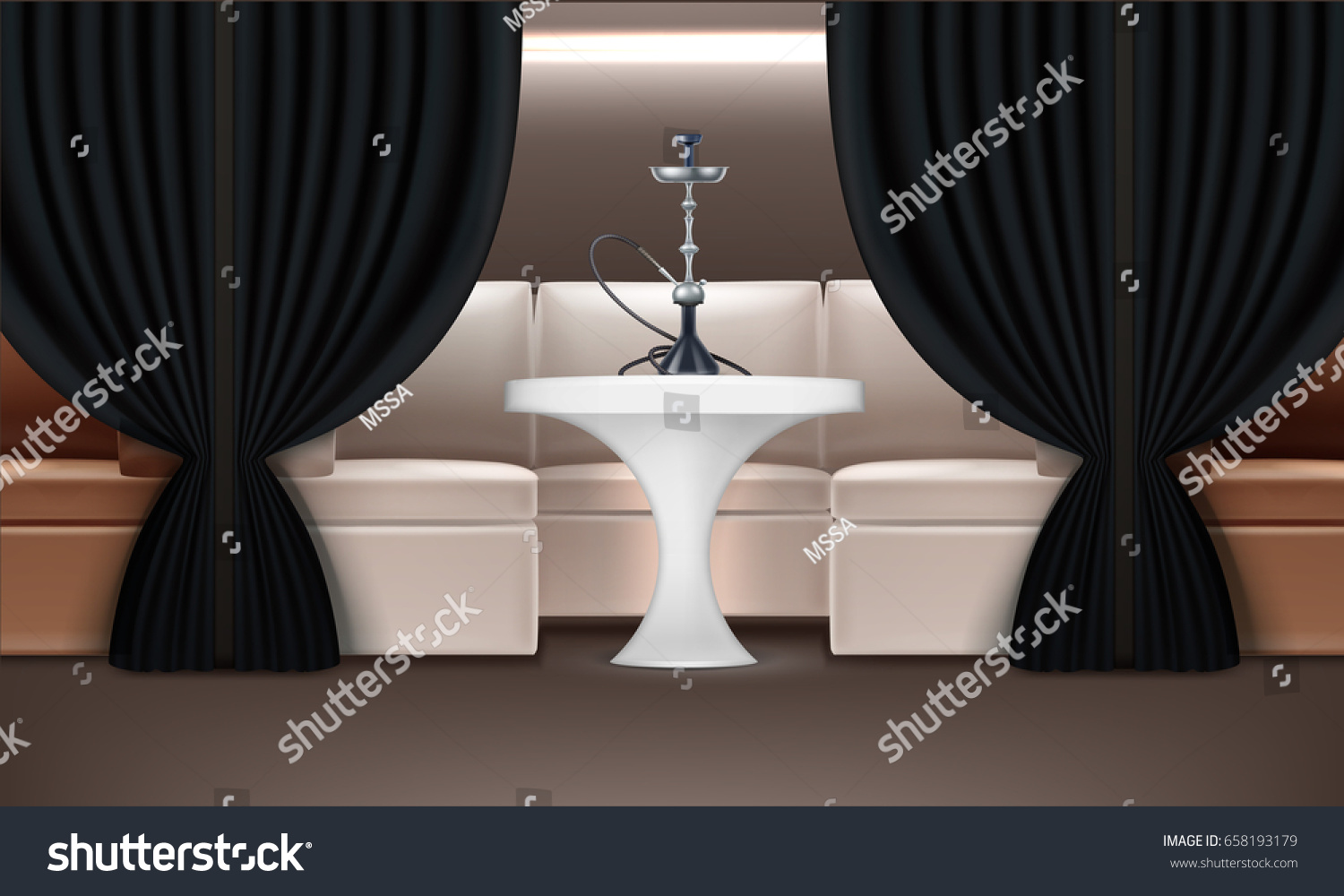 Hookah Lounge Interior Armchairs Illuminated Table Stock Vector