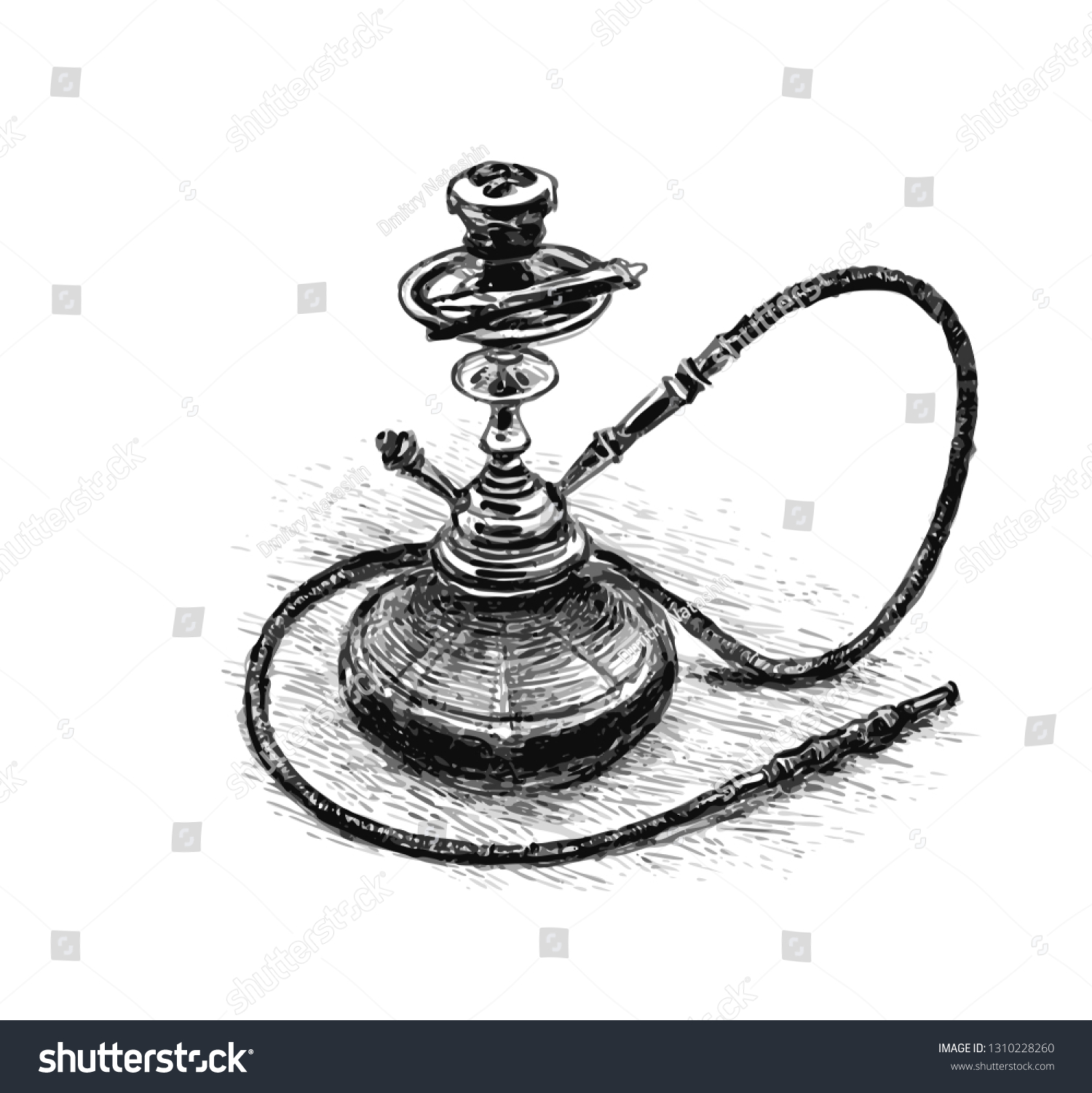 Hookah Pencil Drawing Hand Drawn Illustration vetor stock (livre de