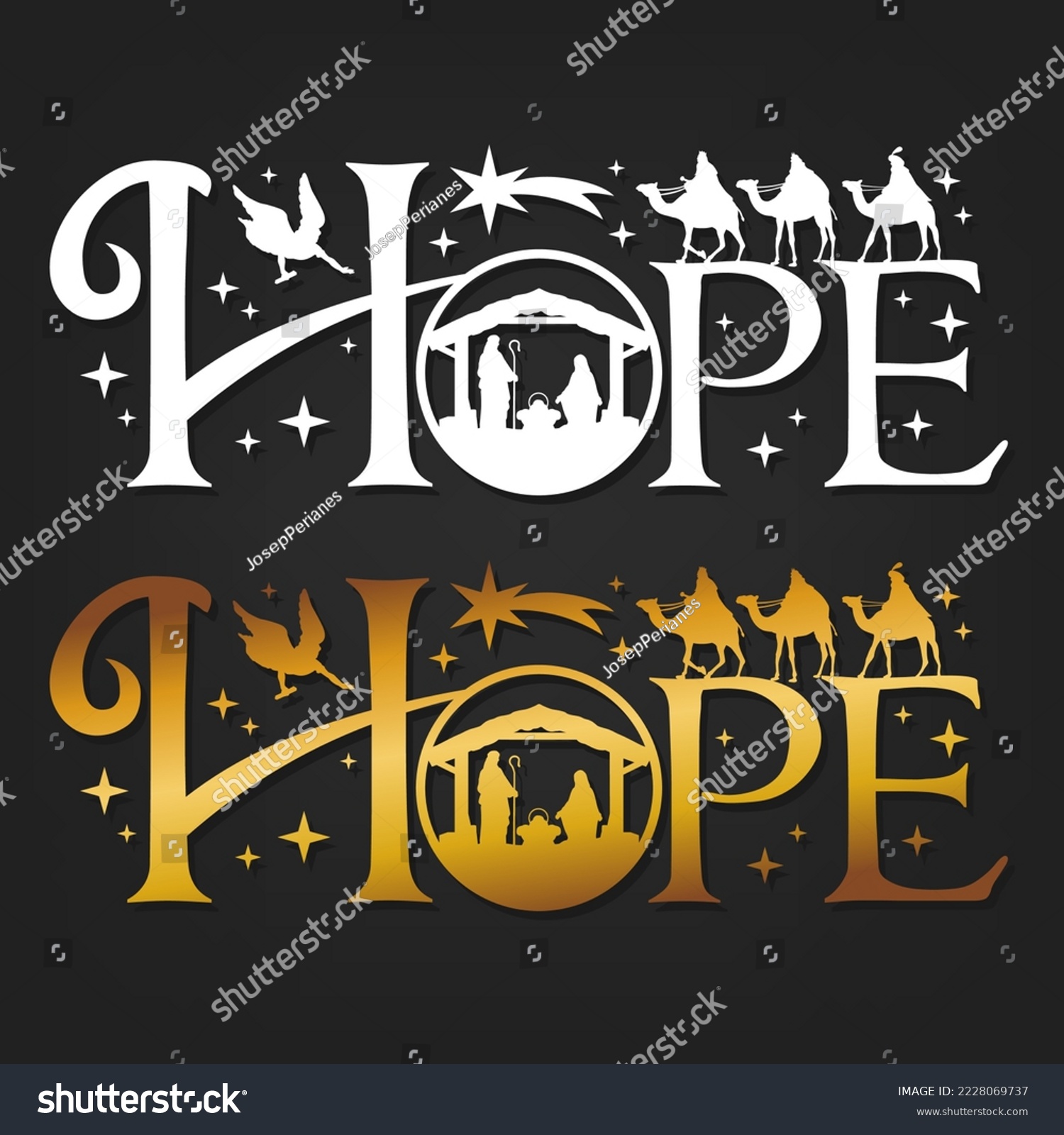 SVG of Hope Nativity Scene Silhouette. Holidays Christmas Religion. Holly Night Characters. Cut File Design. Vector Clip Art. svg
