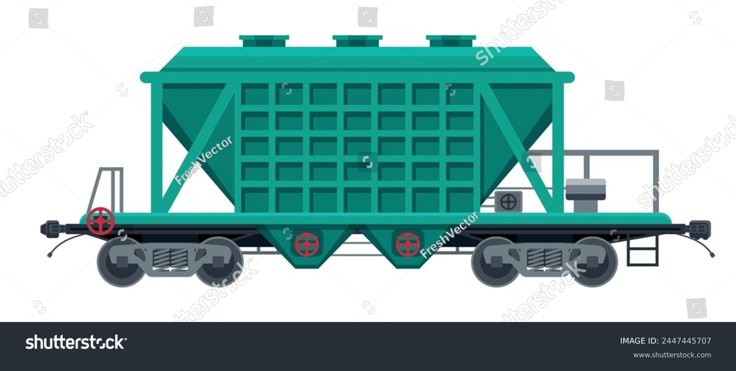 SVG of Hopper car isolated on white. Railway car the tank. Freight boxcar wagon. Flatcar part of cargo train for mass transit cement, grain and other bulk cargo. Flat vector illustration svg