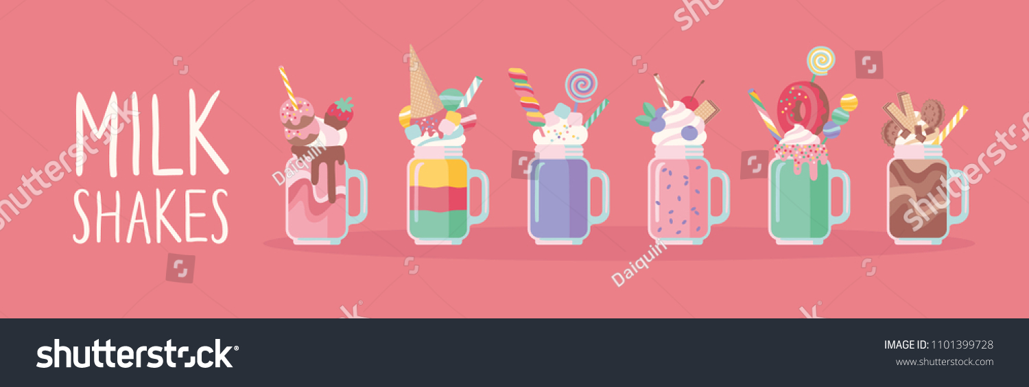 SVG of Horisontal banner with milkshakes. Vector illustration. svg