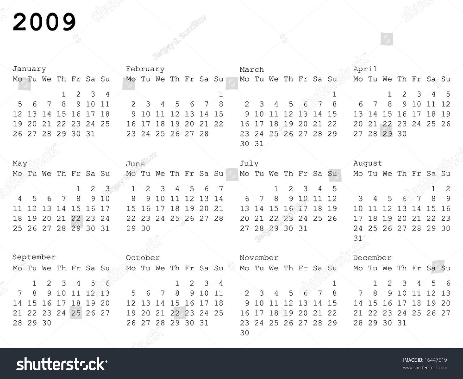 Horizontal Oriented Calendar Grid 2009 Year Stock Vector (Royalty Free ...