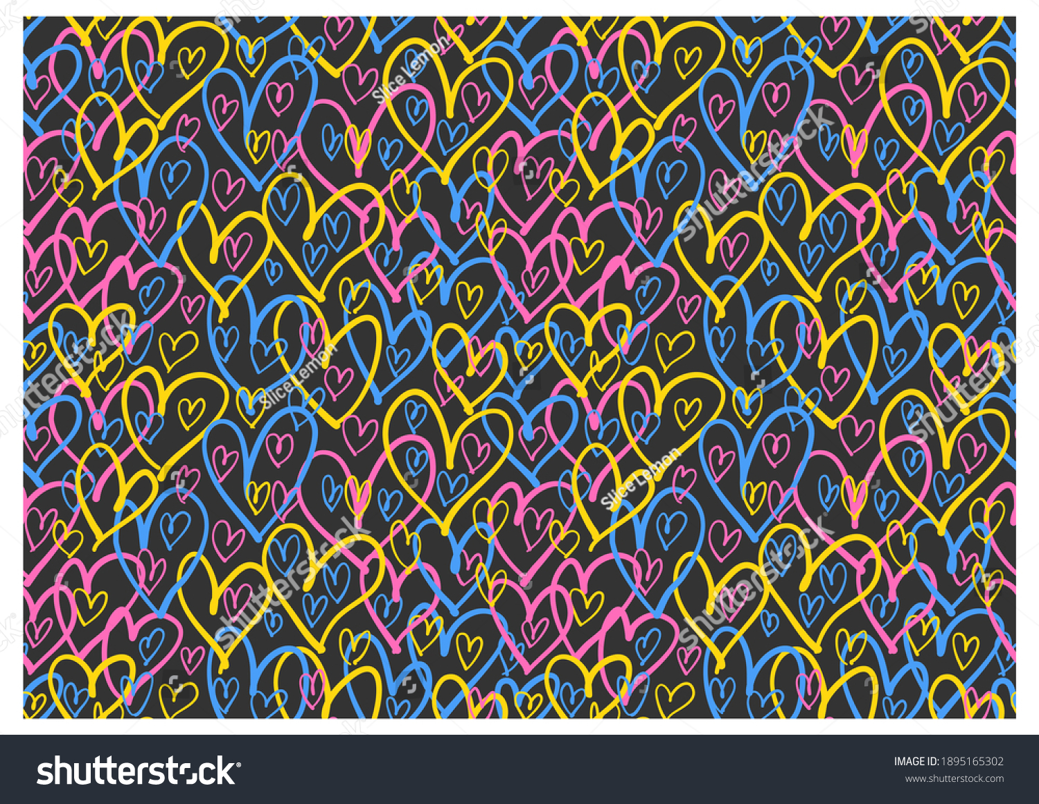 SVG of Horizontal pattern of graffiti hearts. Image for a poster or cover. Vector illustration. Repeating texture. Figure for textiles. svg