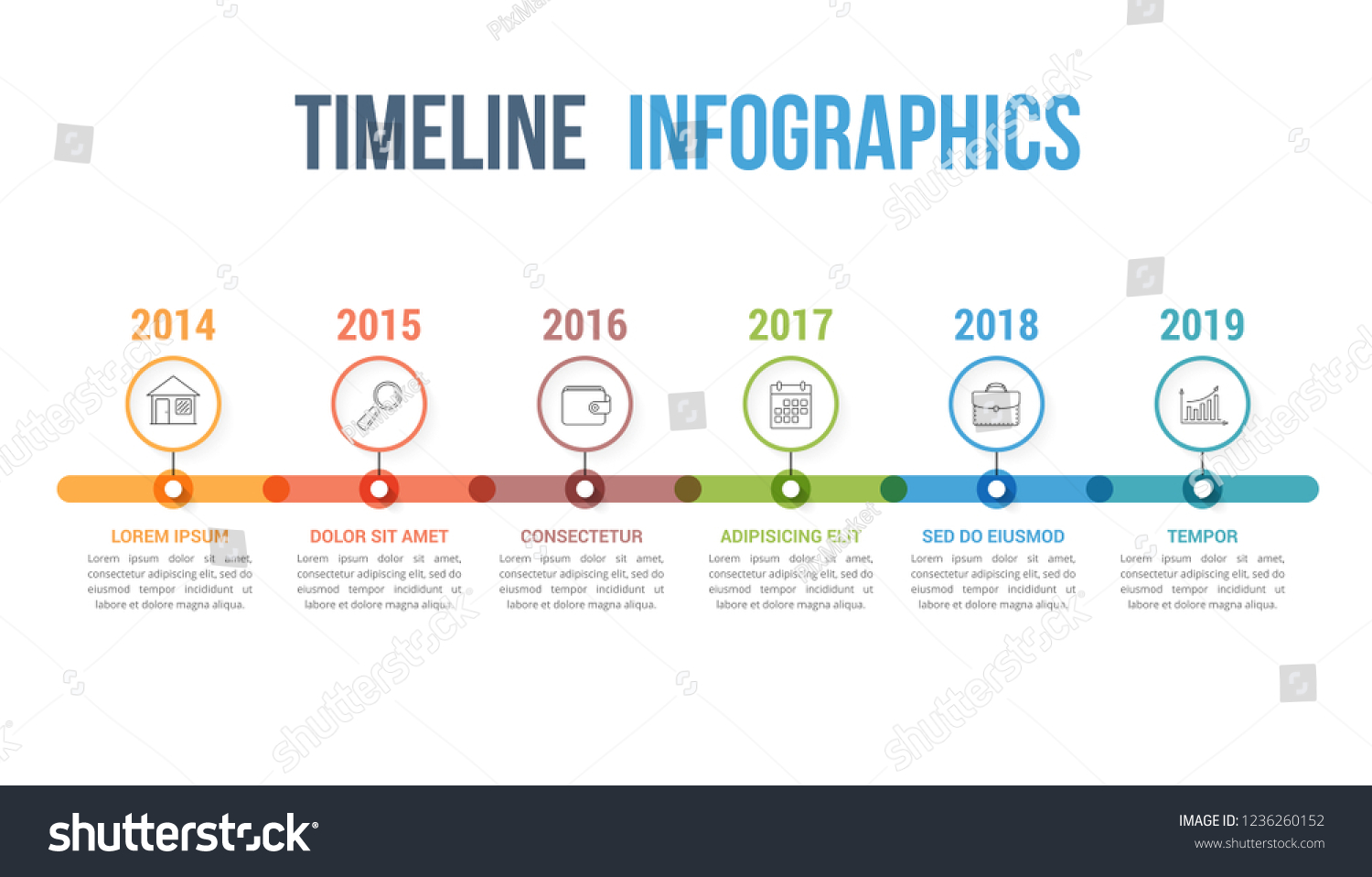 Horizontal Timeline Infographics Template Colorful Circles Stock Vector ...