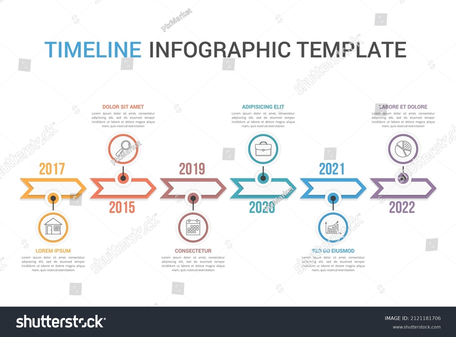 Horizontal Timeline Template Six Arrows Infographic Stock Vector ...