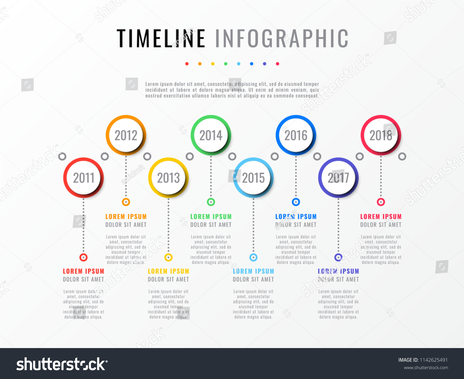 Horizontal Timeline Eight Round Elements Year Stock Vector (Royalty ...