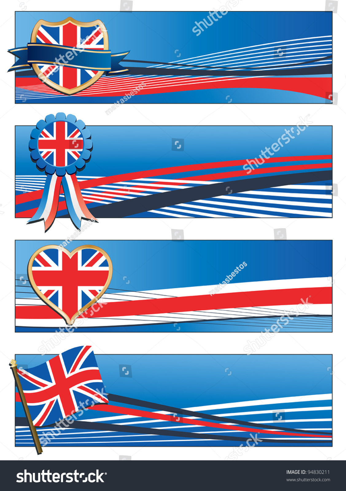 SVG of horizontal united kingdom banners with motifs isolated on white svg