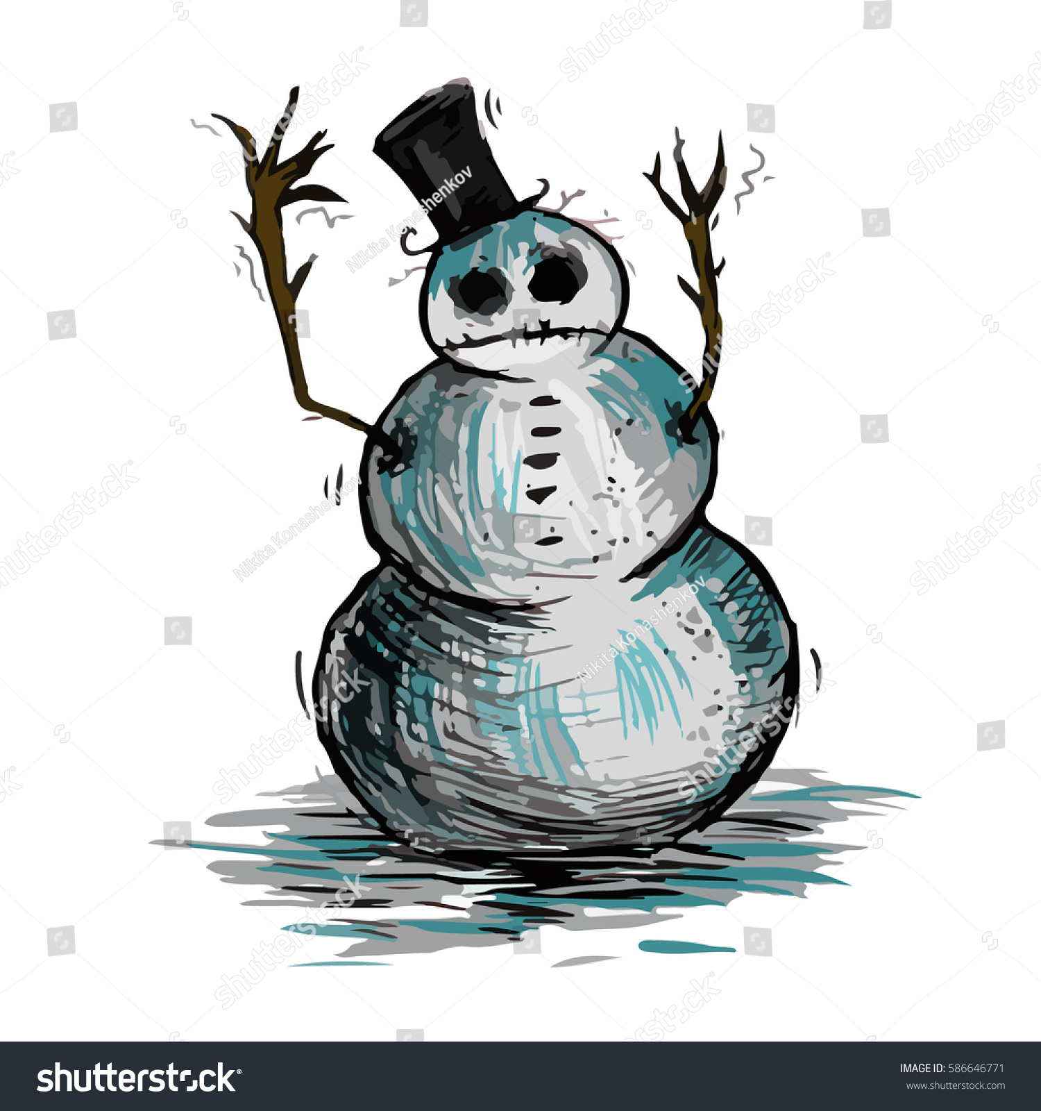 Horror Snowman Vector Sketch Cartoon Illustration Stock Vector (Royalty