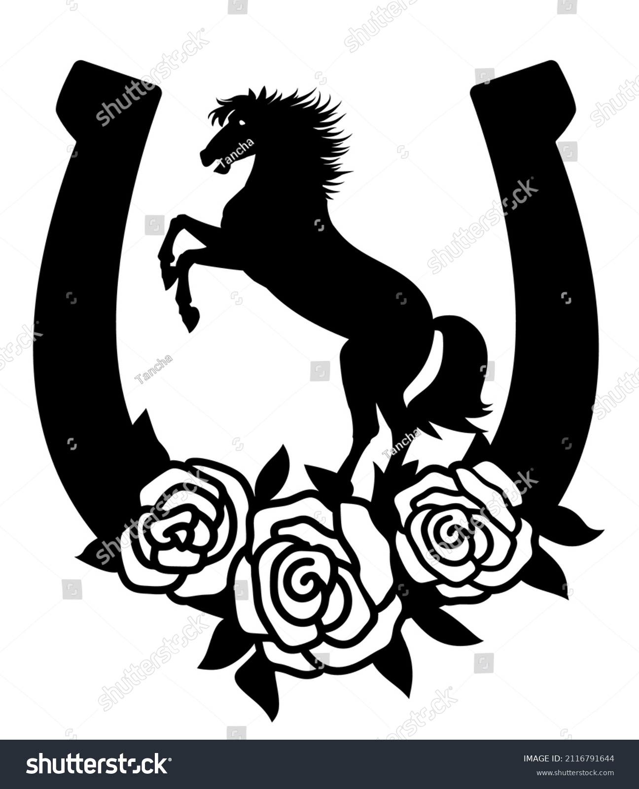 Horse Horseshoe Sign Silhouette Roses Flowers Stock Vector (Royalty ...