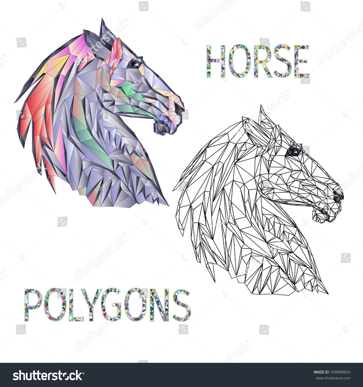 Download Horse Head Polygons Coloured Outline Vector Stock Vector ...