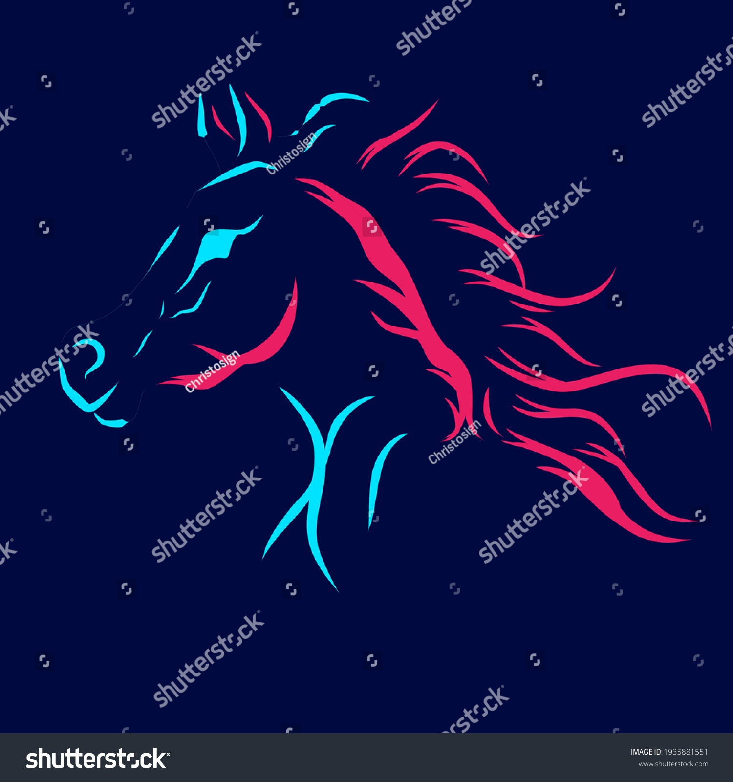 recommend clip art: Horse line pop art potrait logo colorful design with dark background. Abstract vector illustration. Isolated black background for t-shirt, poster, clothing.