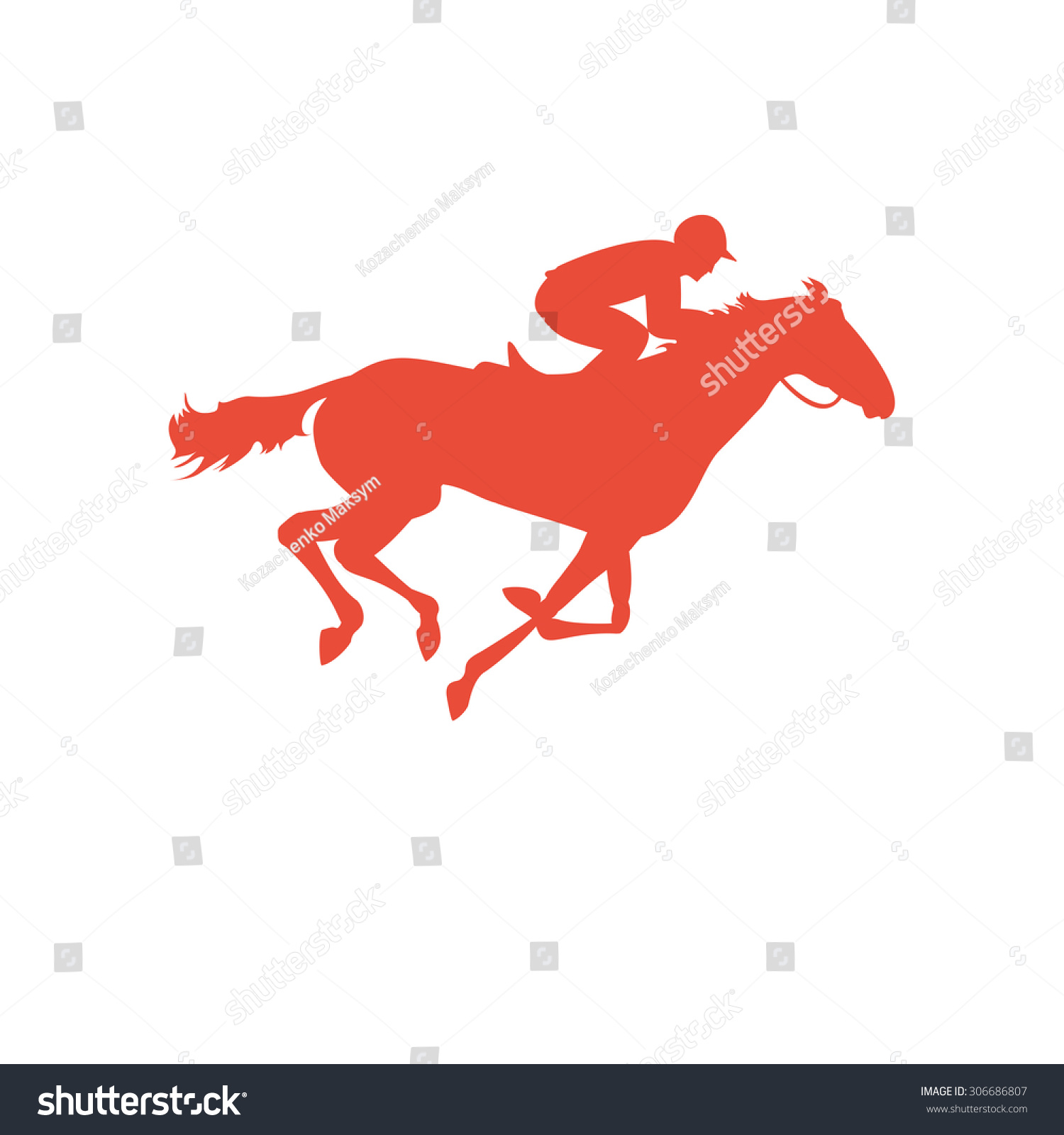 Horse Race. Silhouette Of Racing Horse With Jockey On Isolated ...