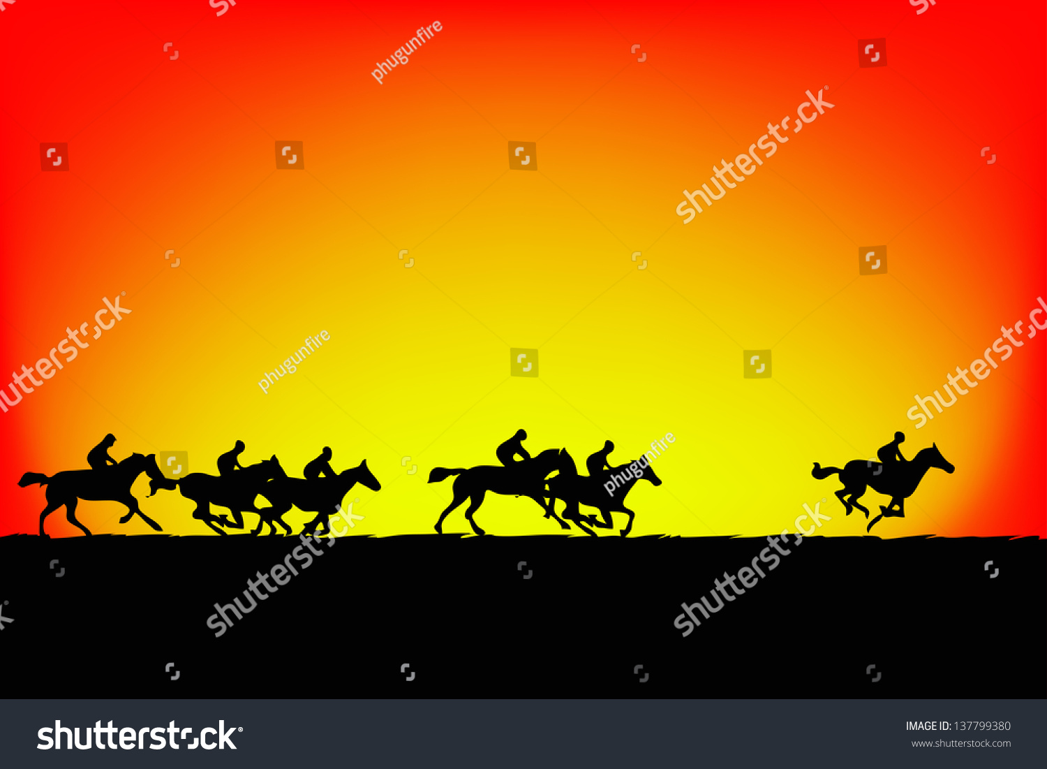 Horse Silhouette On Sunset Backgroundvector 库存矢量图（免版税）137799380