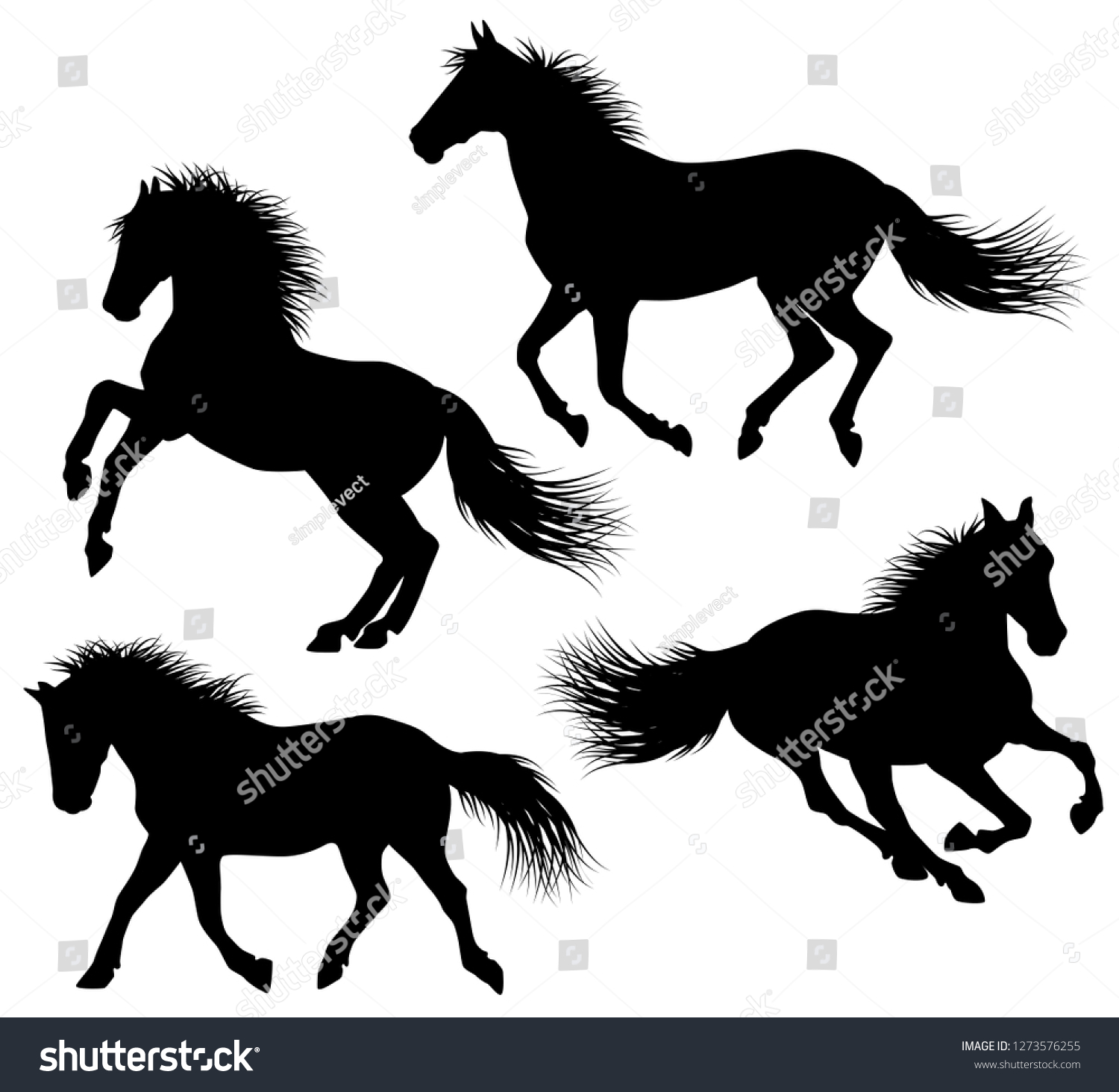 Horse Silhouette Detailed Hair Vector Illustration Stock Vector ...