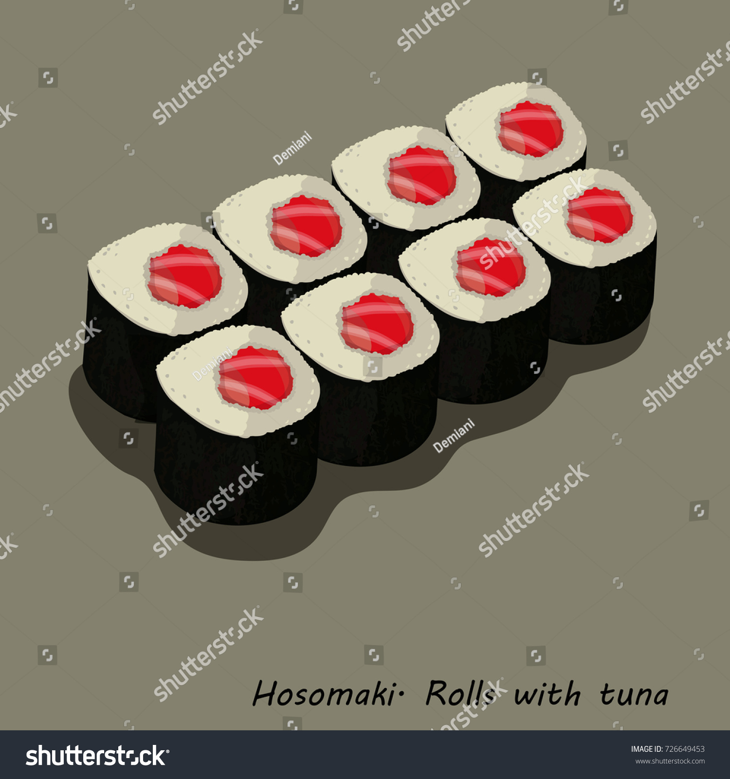 Hosomaki Rolls Tuna Series Drawings Rolls Stock Vector Royalty Free