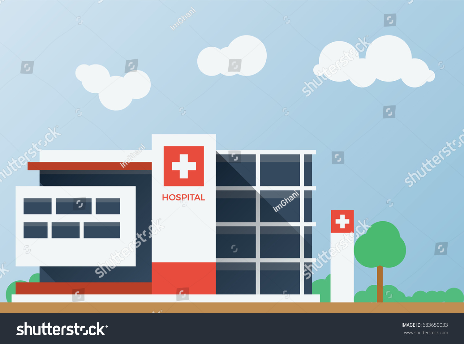 Hospital Building Front View Vector Flat Stock Vector (Royalty Free ...