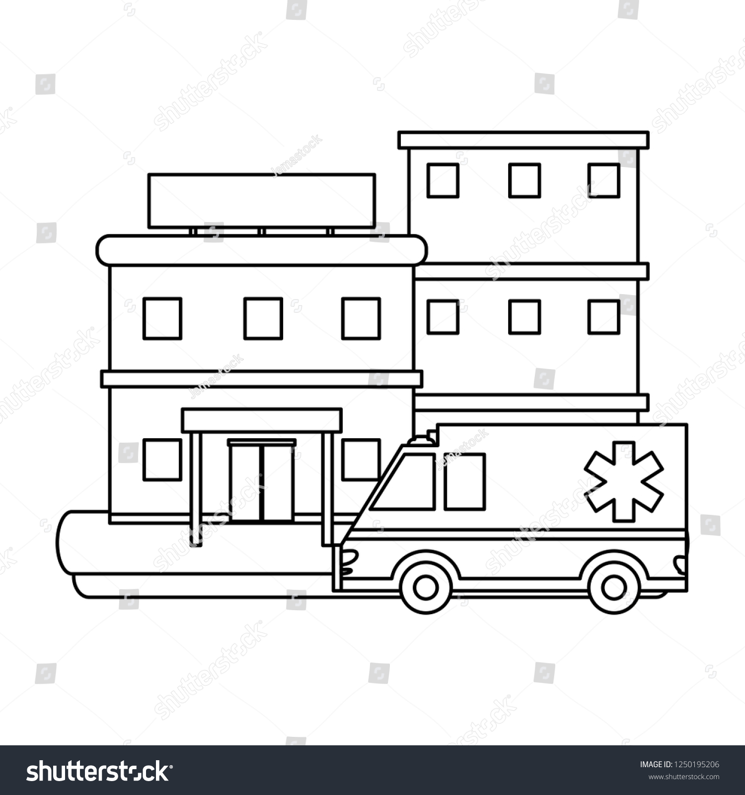 Hospital Building Scenery Black White Stock Vector (Royalty Free ...