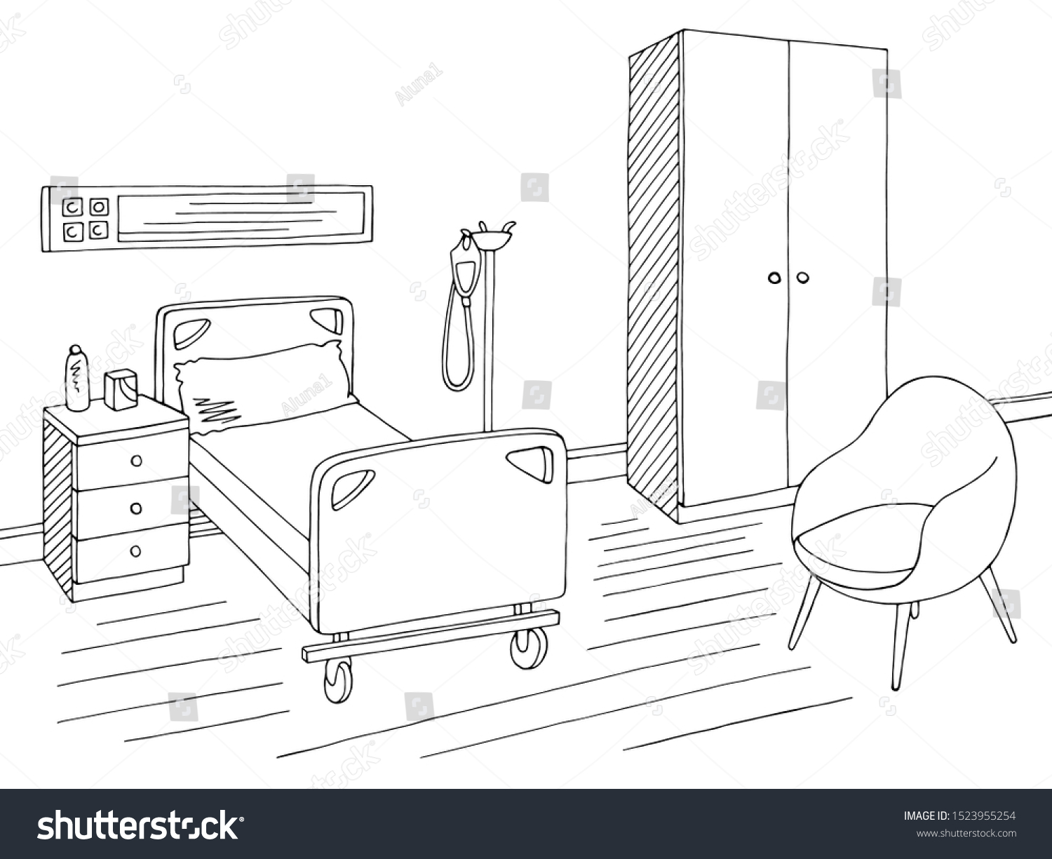 Hospital Ward Graphic Black White Interior Stock Vector (Royalty Free ...