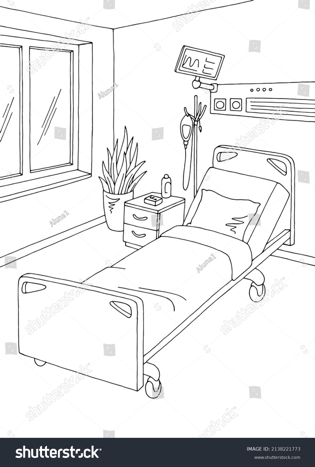 Hospital Ward Room Graphic Black White Stock Vector (Royalty Free ...