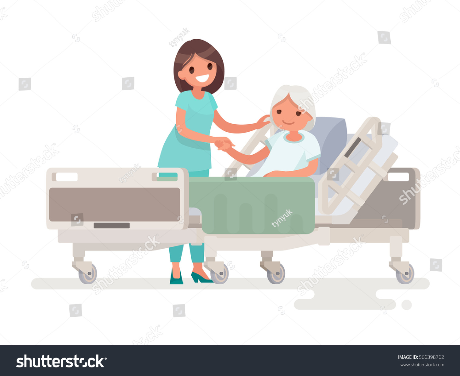 Hospitalization Patient Nurse Taking Care Sick เวกเตอร์สต็อก 566398762