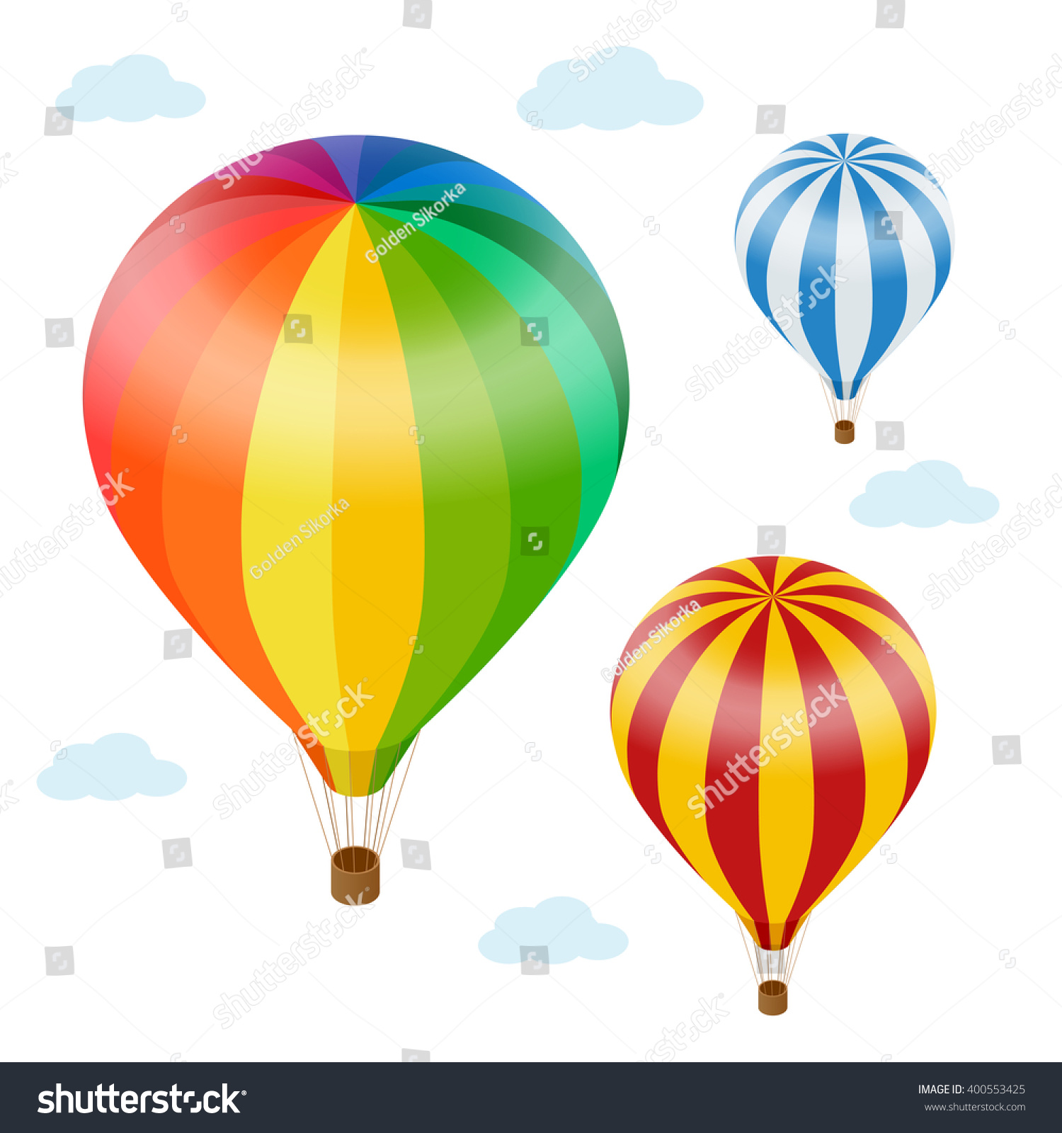 Hot Air Balloon Sky Clouds Flat Stock Vector Royalty Free 400553425