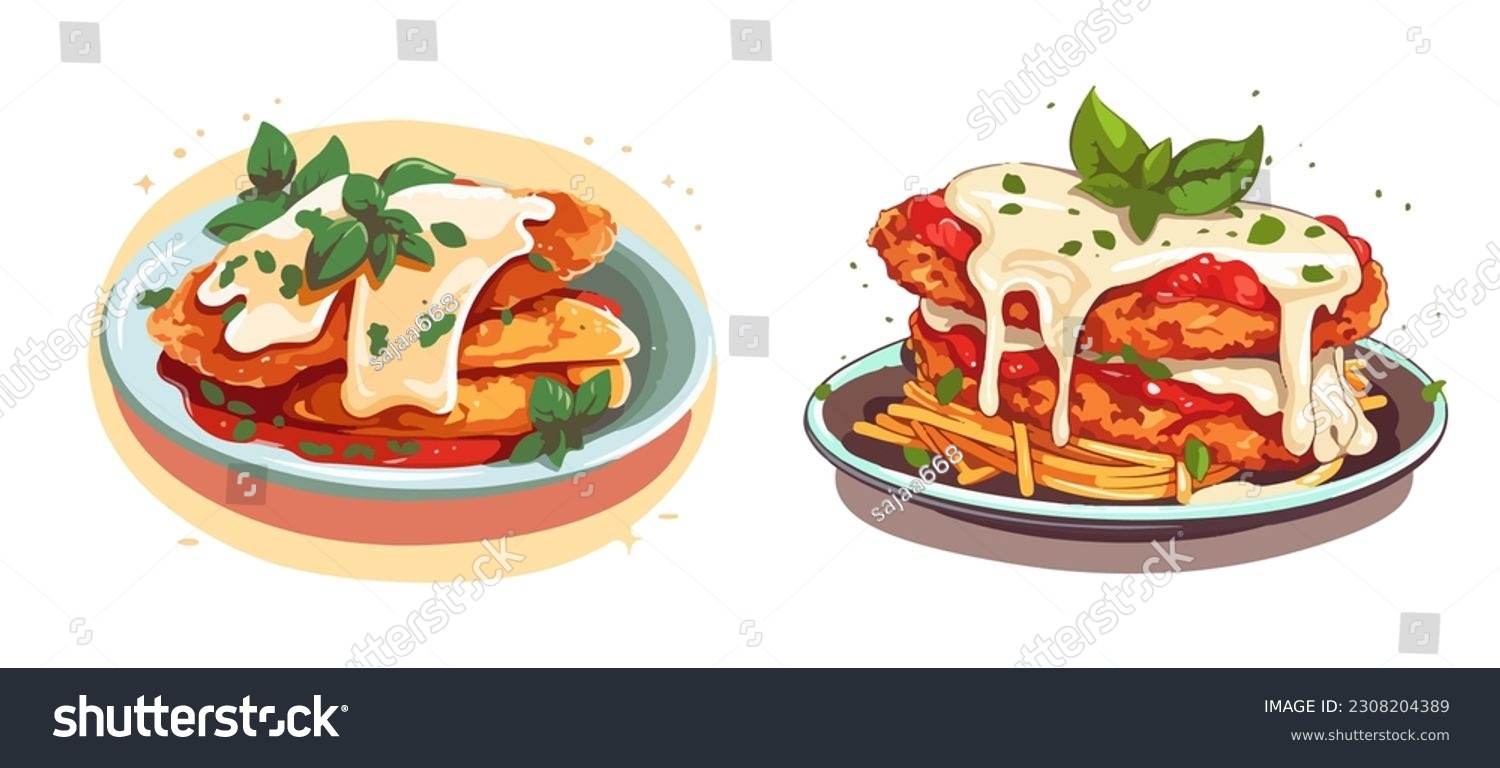 SVG of Hot and crispy chicken parmesan in savory red tomato sauce vector food vector art svg