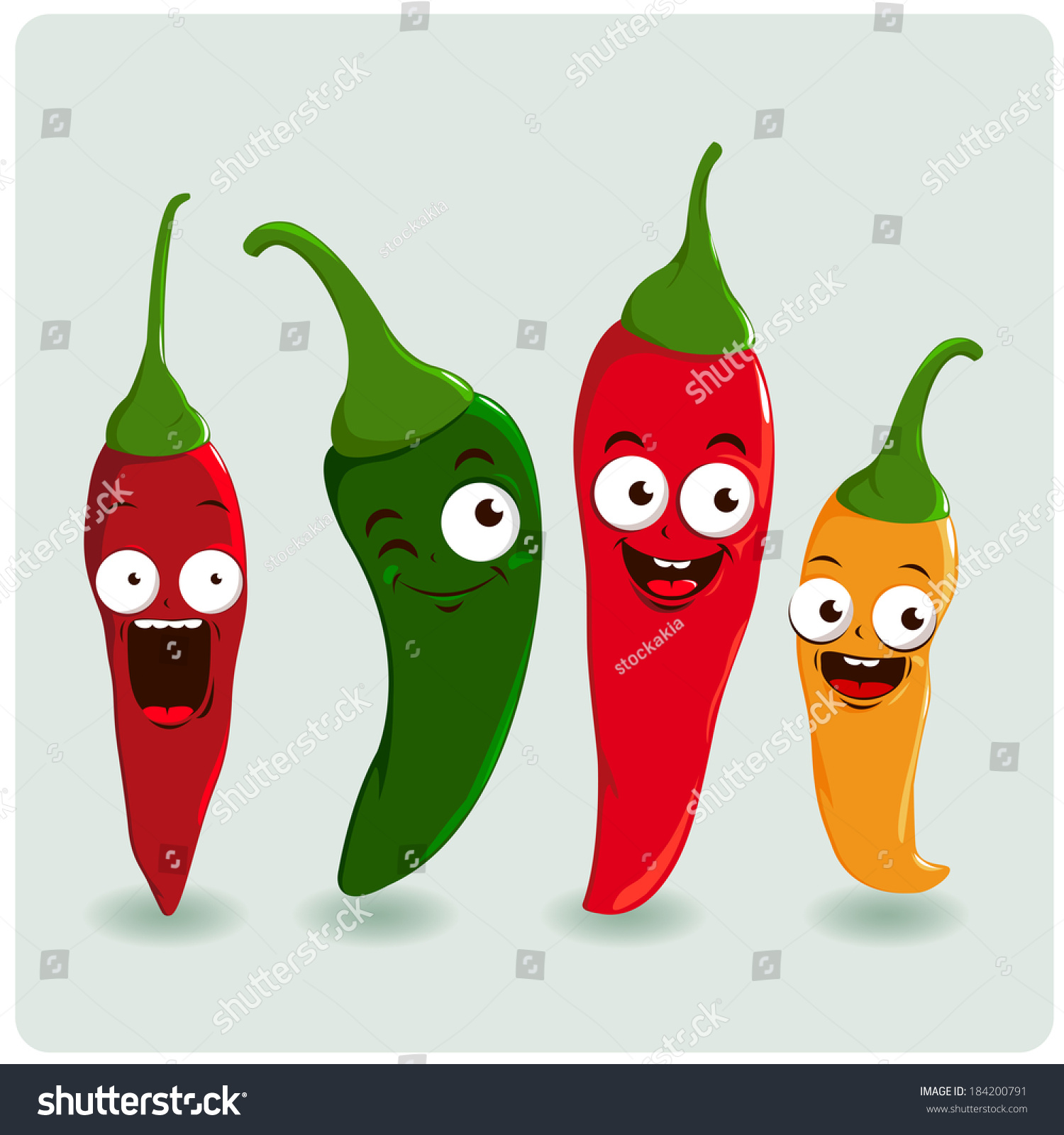 Hot Chili Cartoon Pepper Characters In Different Colors: Red, Green And ...