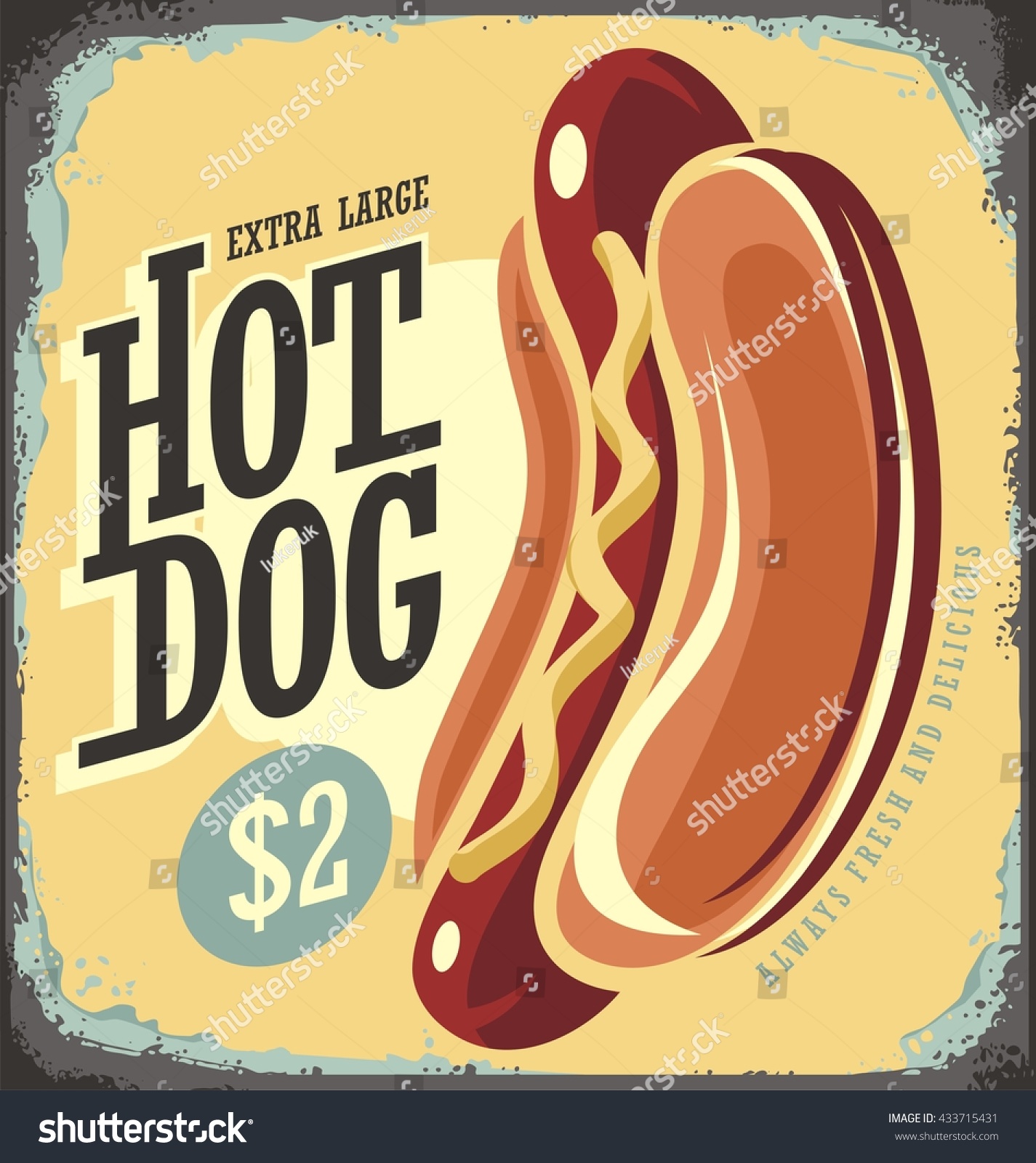 Hot Dog Retro Tin Sign Vintage Stock Vector (Royalty Free) 433715431